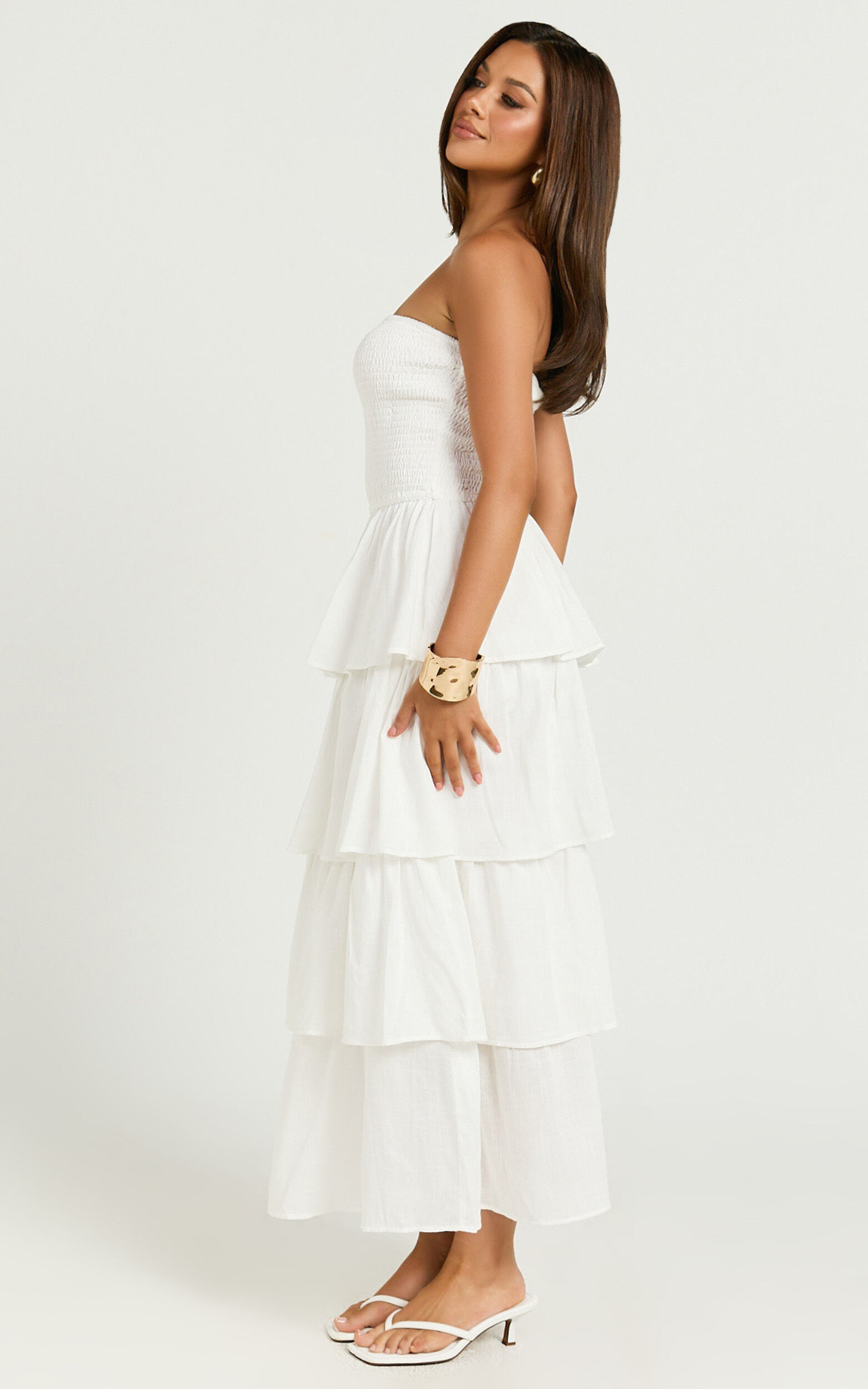 Sezane Maxi Dress - Strapless Tiered Dress in White