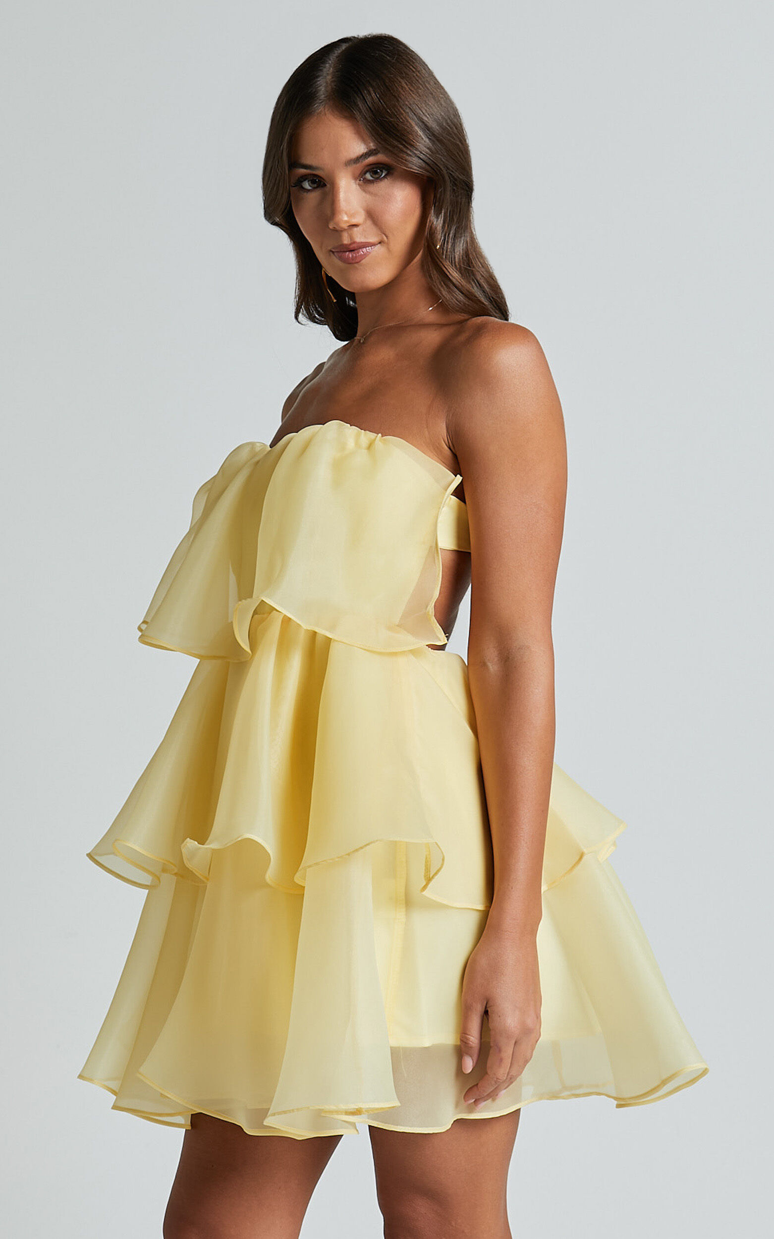 Ritta Mini Dress - Strapless Layered Dress in Yellow