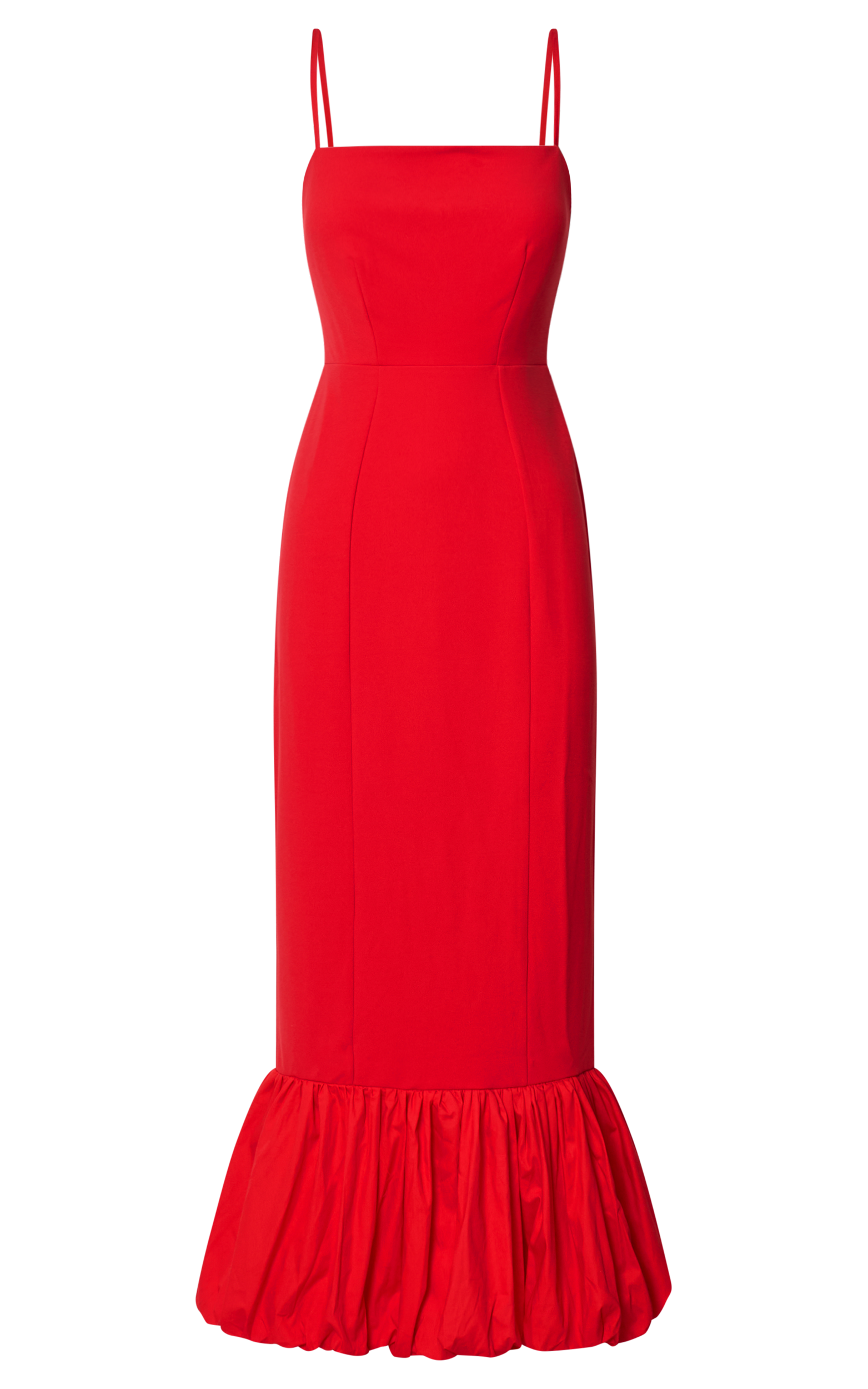 Yvonne Midi Dress - Straight Neck Fit and Flare Dress in Red