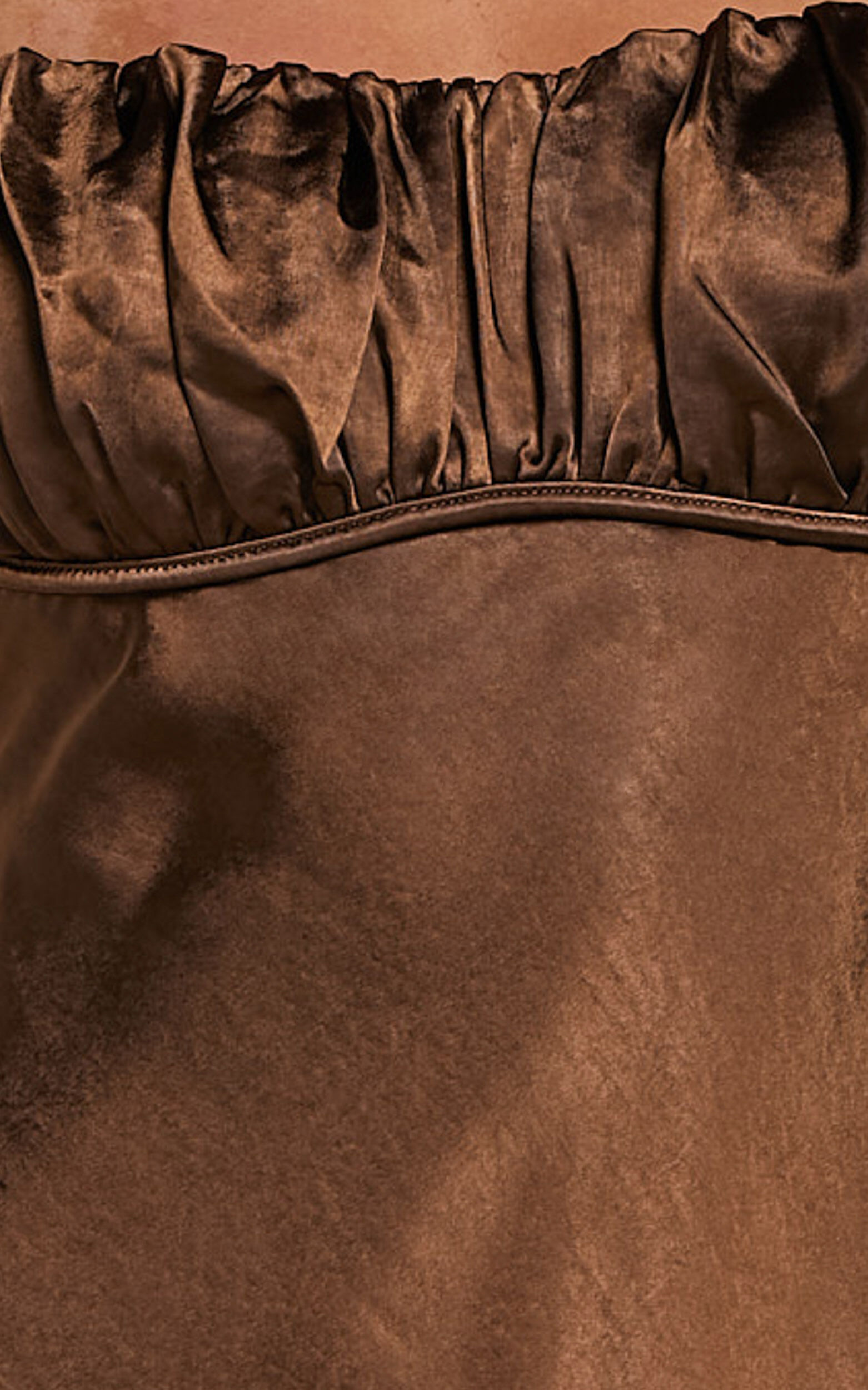 Chanaye Mini Dress - Ruched Bust Satin Cami Dress in Chocolate