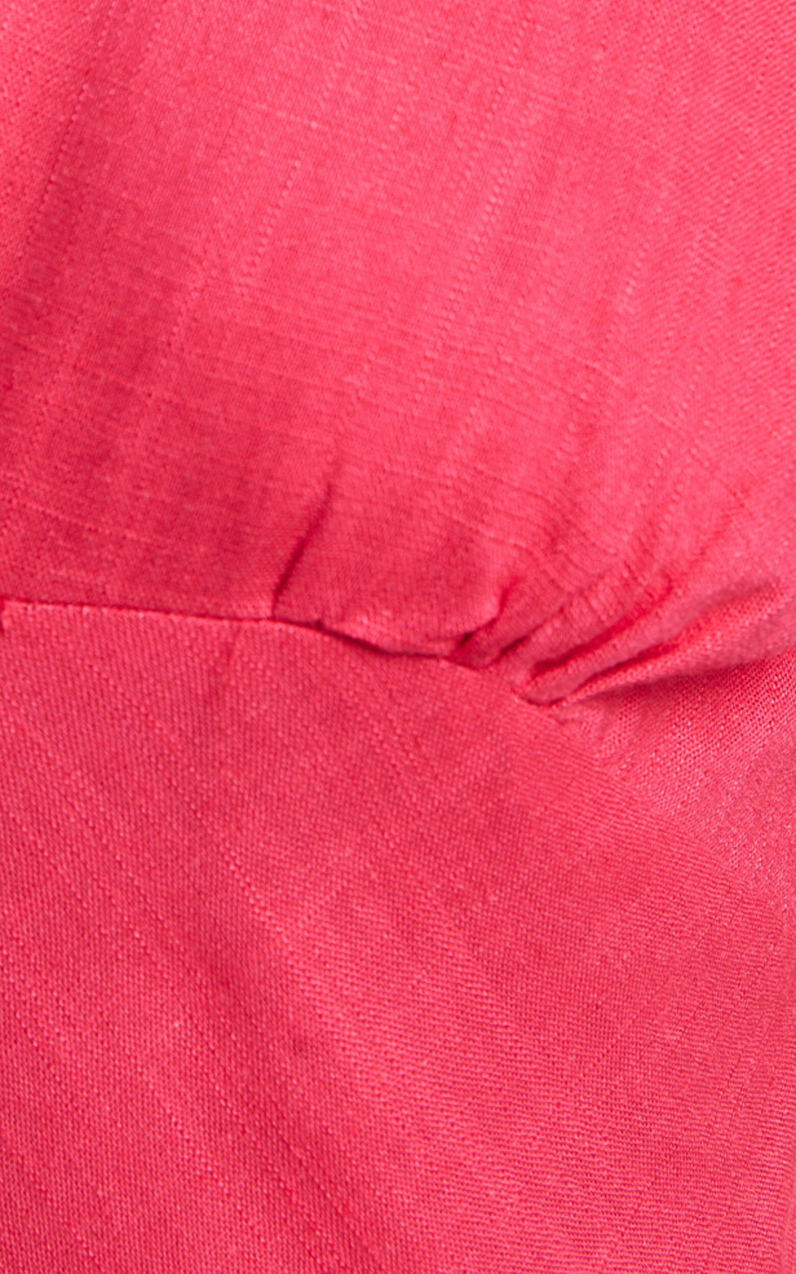 Celeste Midi Dress - Plunge Neck Short Puff Sleeve Linen Blend Dress in Berry