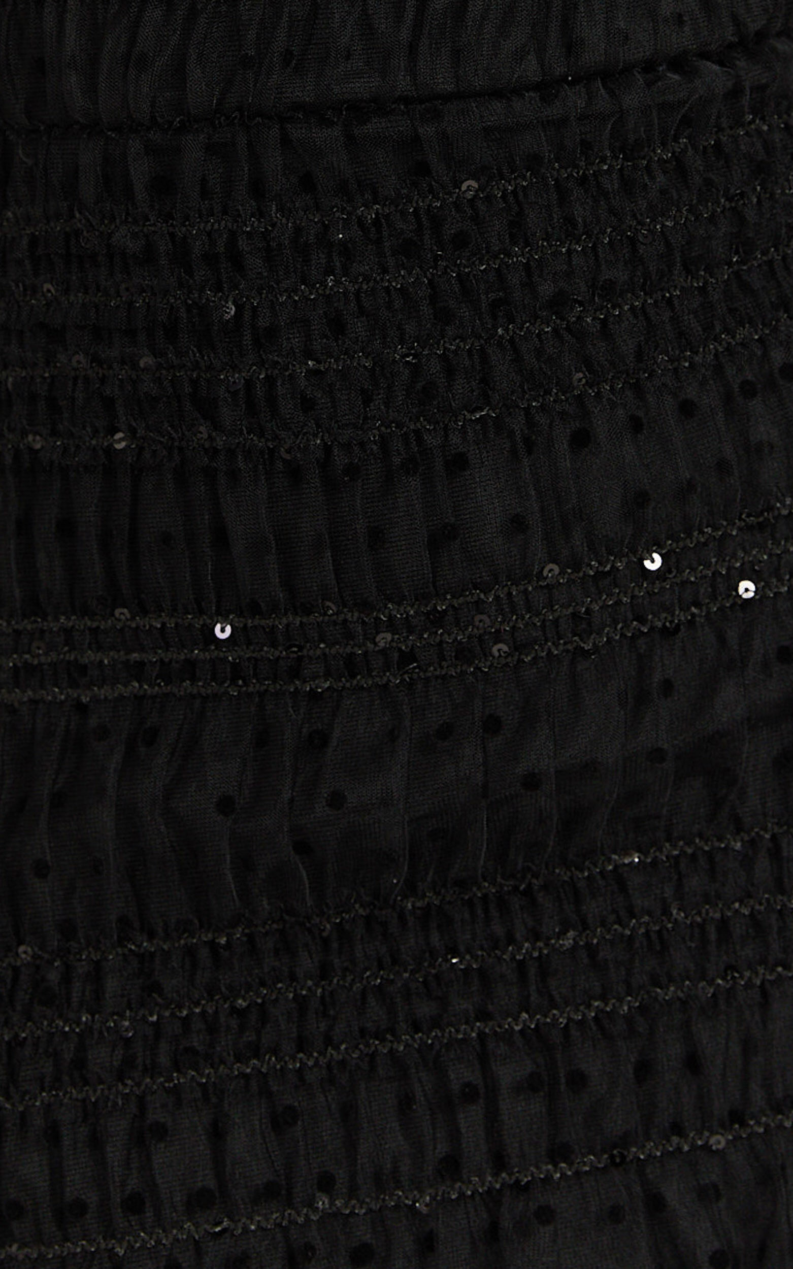 Evelyn Midi Dress - Long Sleeve Shirred Tulle Dress in Black Polka