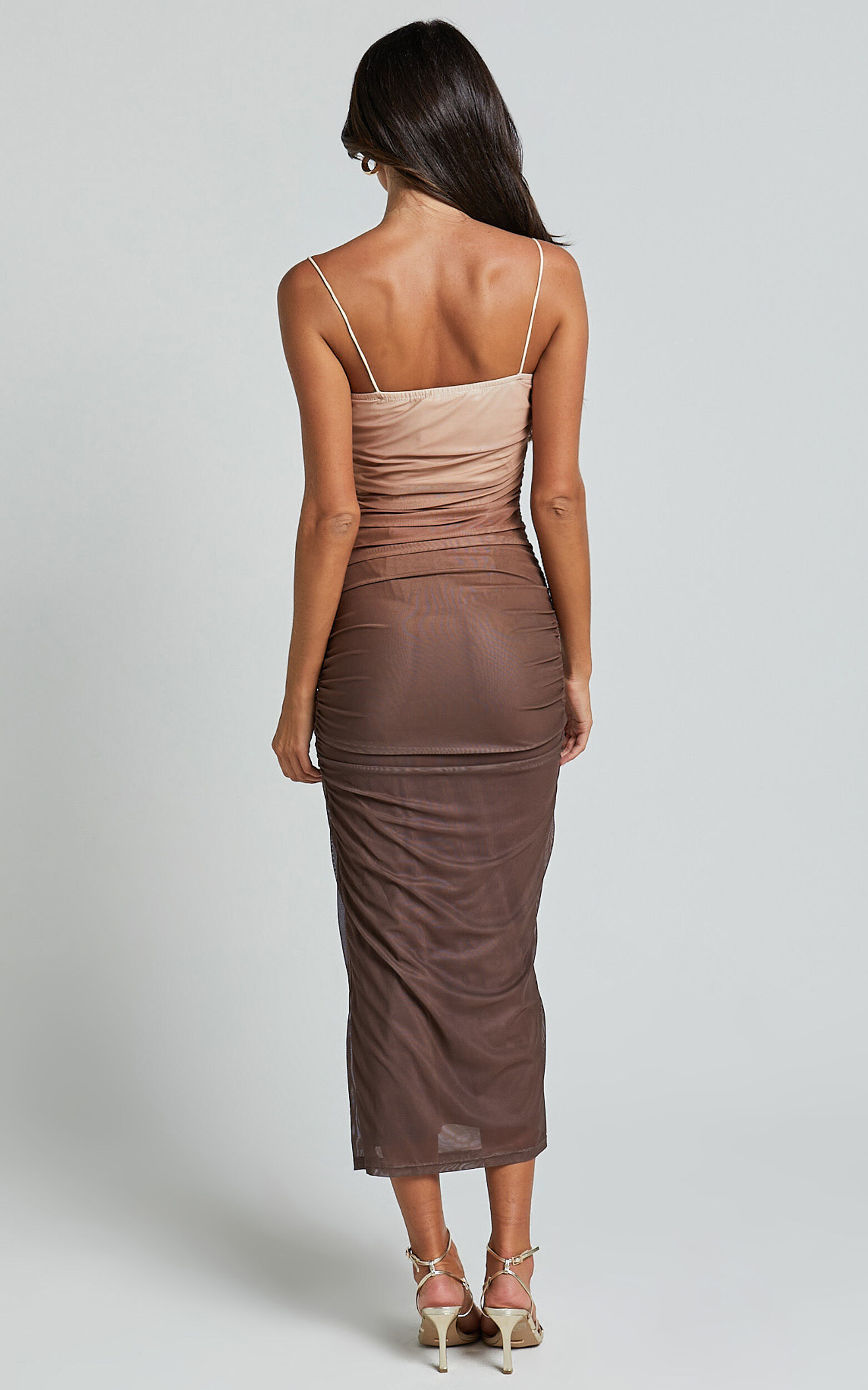 Aldine Midi Dress - Ombre Mesh Bodycon Dress in Chocolate