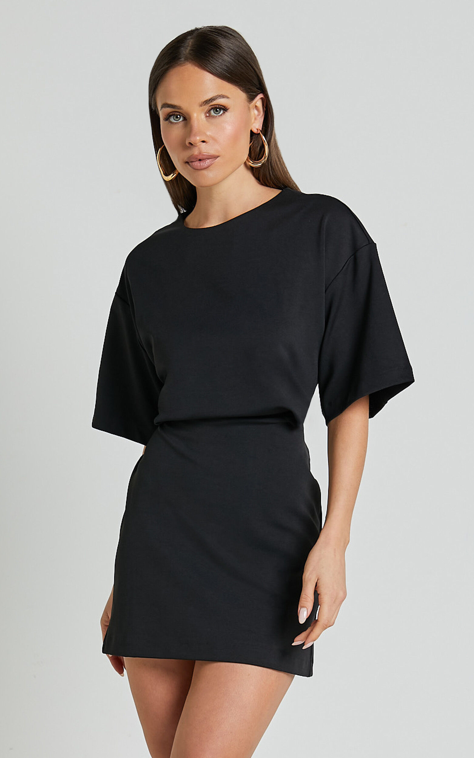 Karyna Mini Dress - Short Sleeve Boxy T-shirt Dress in Black