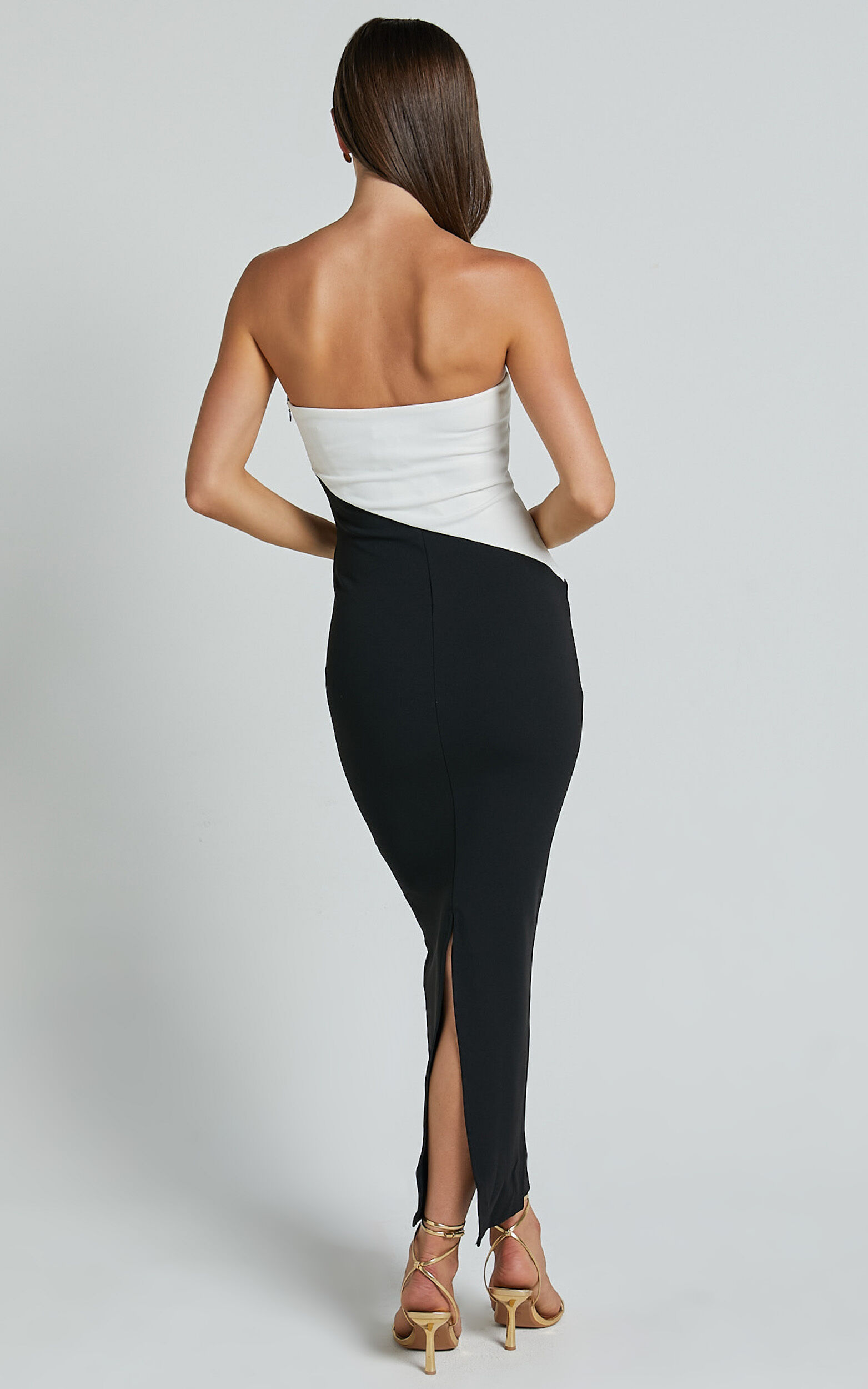 Hayley Midi Dress - Strapless Bodycon Dress in Black/White