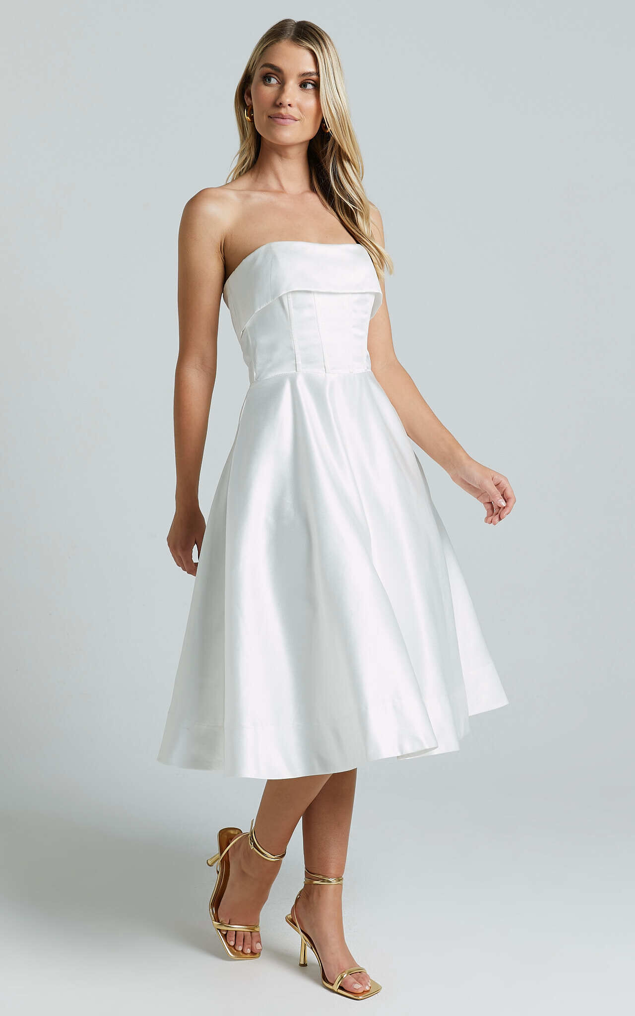 Romilly Midi Dress - Strapless Fit & Flare in Ivory