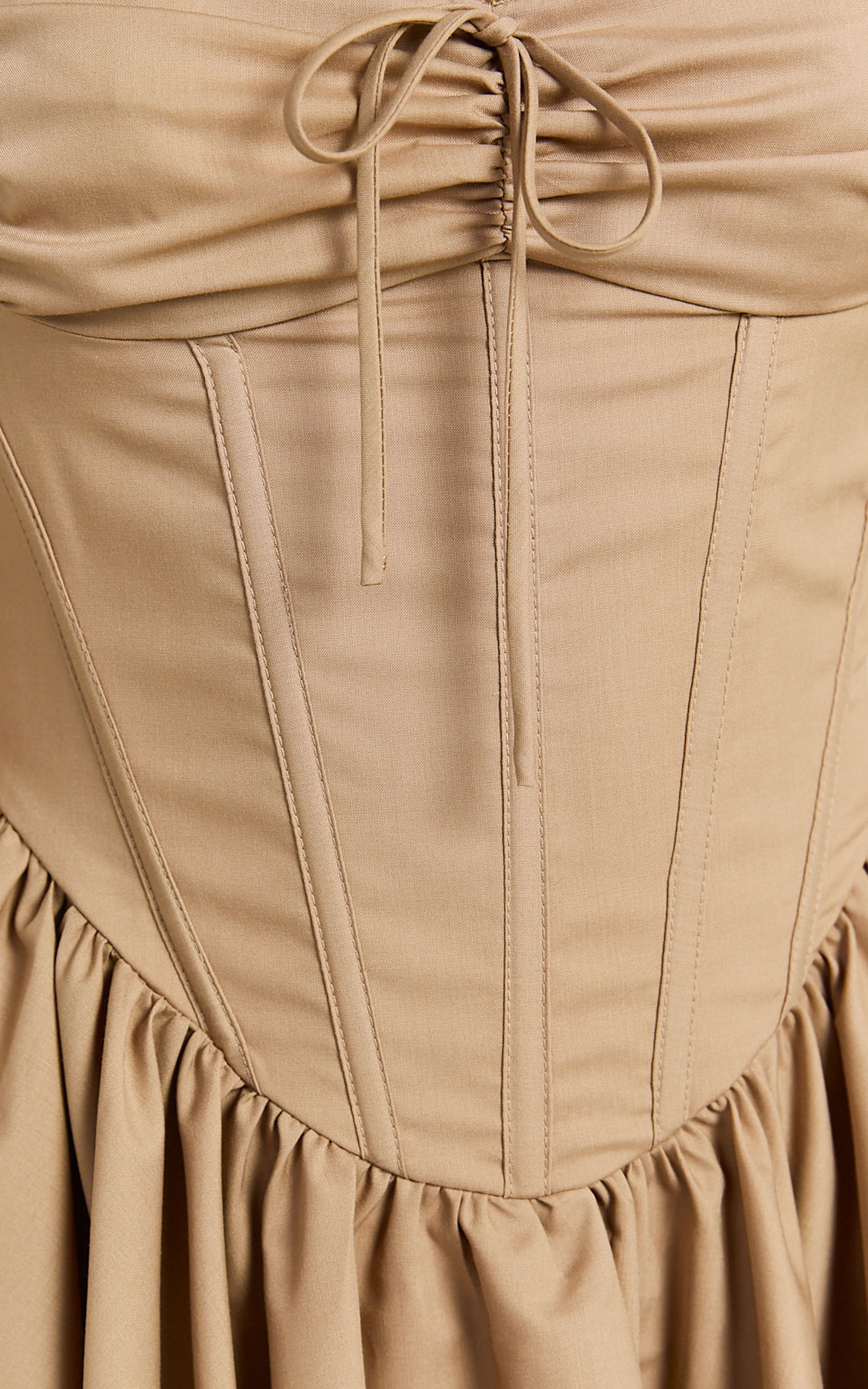 Jonas Mini Dress - Corset Ruched Lace Trim Dress in Neutral