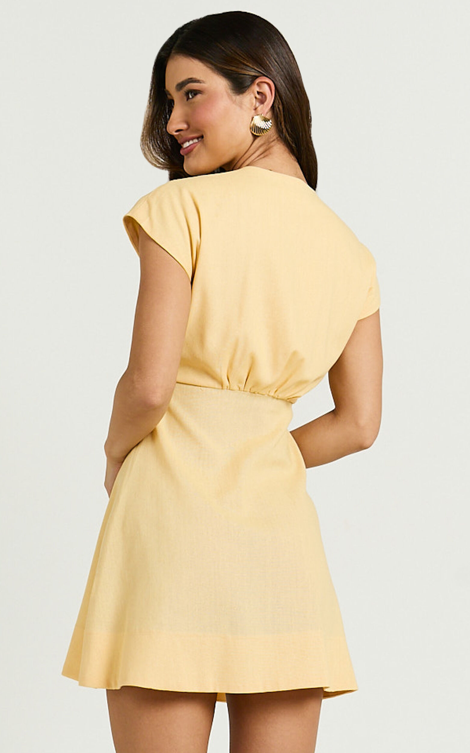 Tallulah Mini Dress - Linen V Neck A Line Dress in Lemon