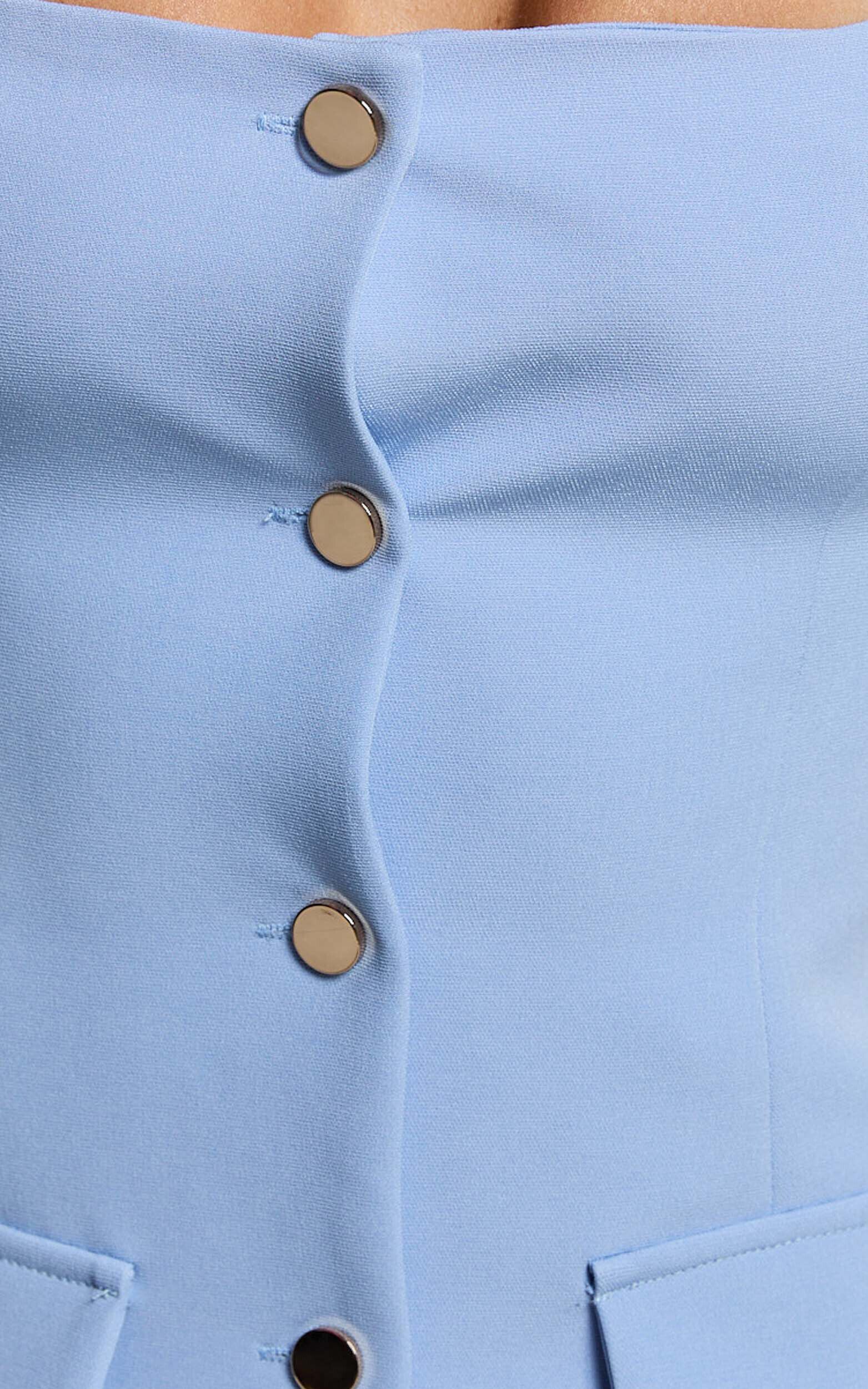 Kenna Mini Dress - Square Neck Button Down Mini Dress in Powder Blue