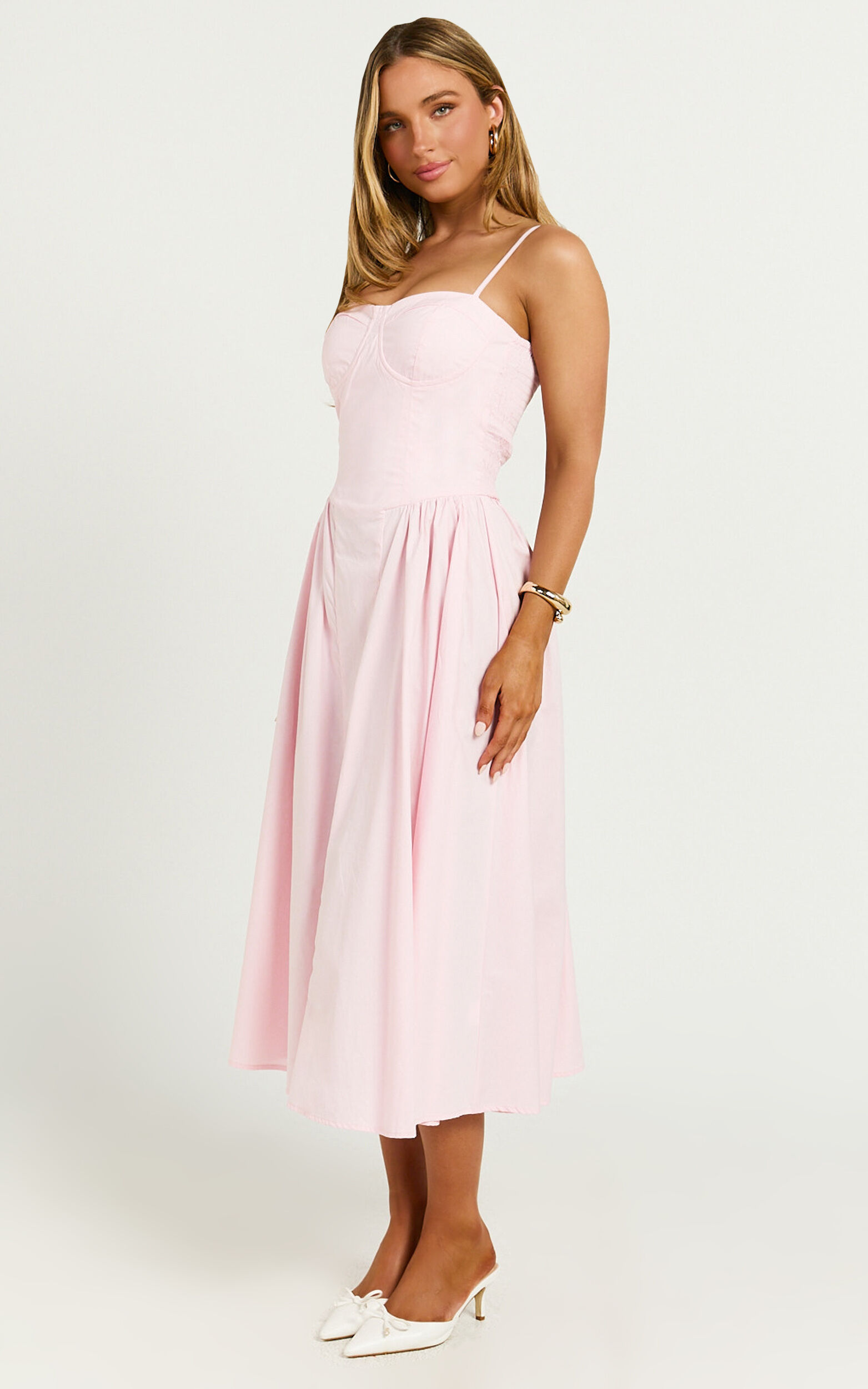 Mhissa Midi Dress - Sweetheart Neck  Fit & Flare Dress in Pink