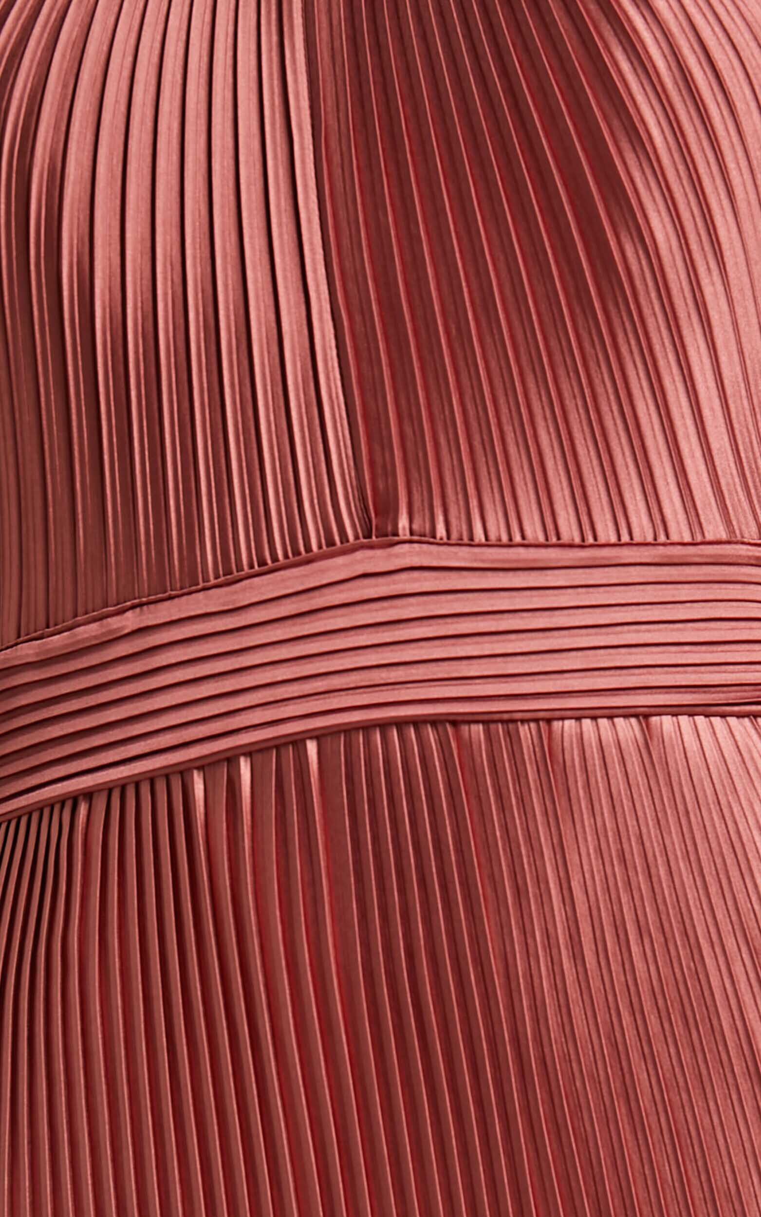 Marlette Midi Dress - Pleated Open Back Halter Dress in Rust