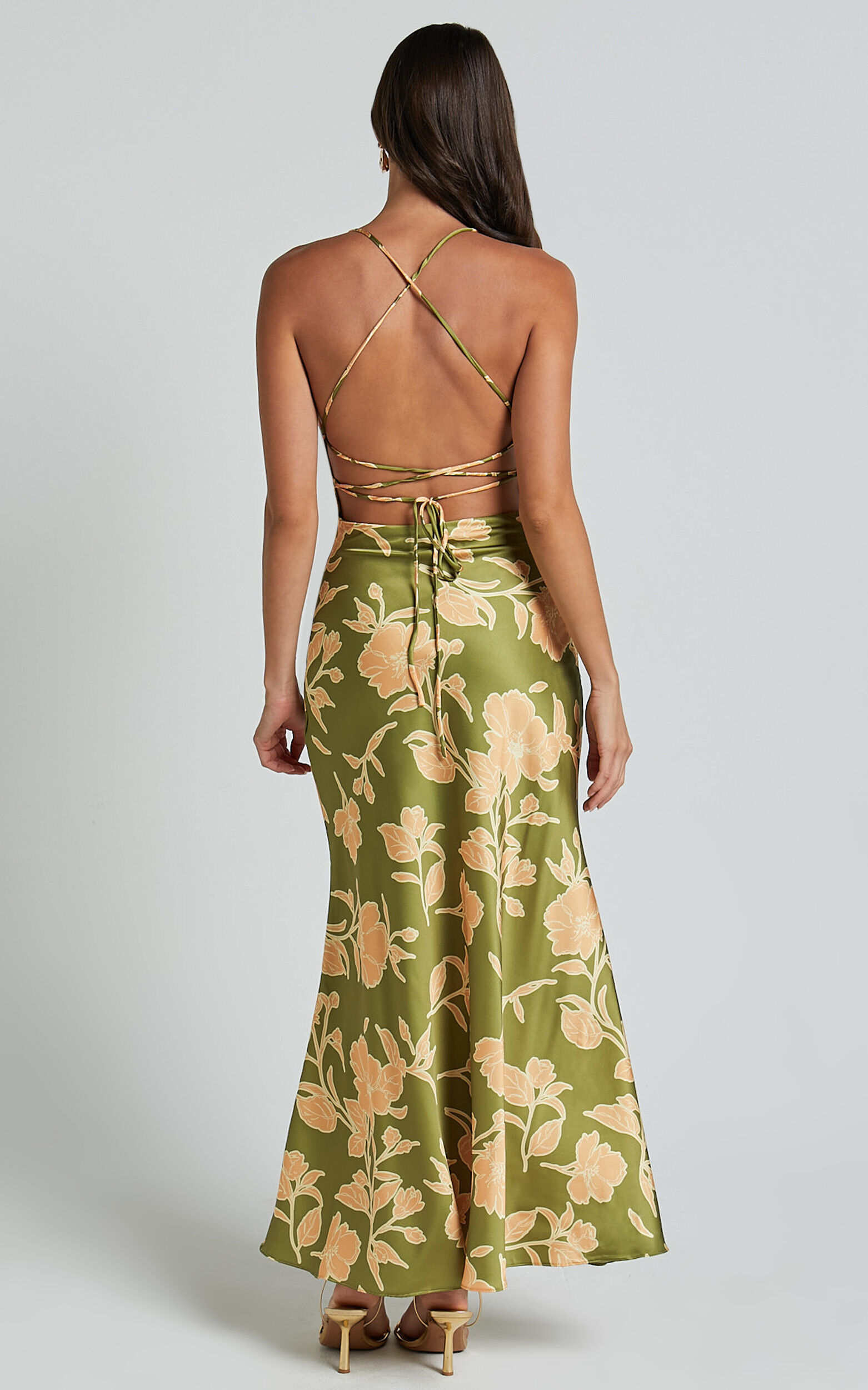 Aisling Midi Dress - Cowl Neck Satin Bias Midi Dress in Olive