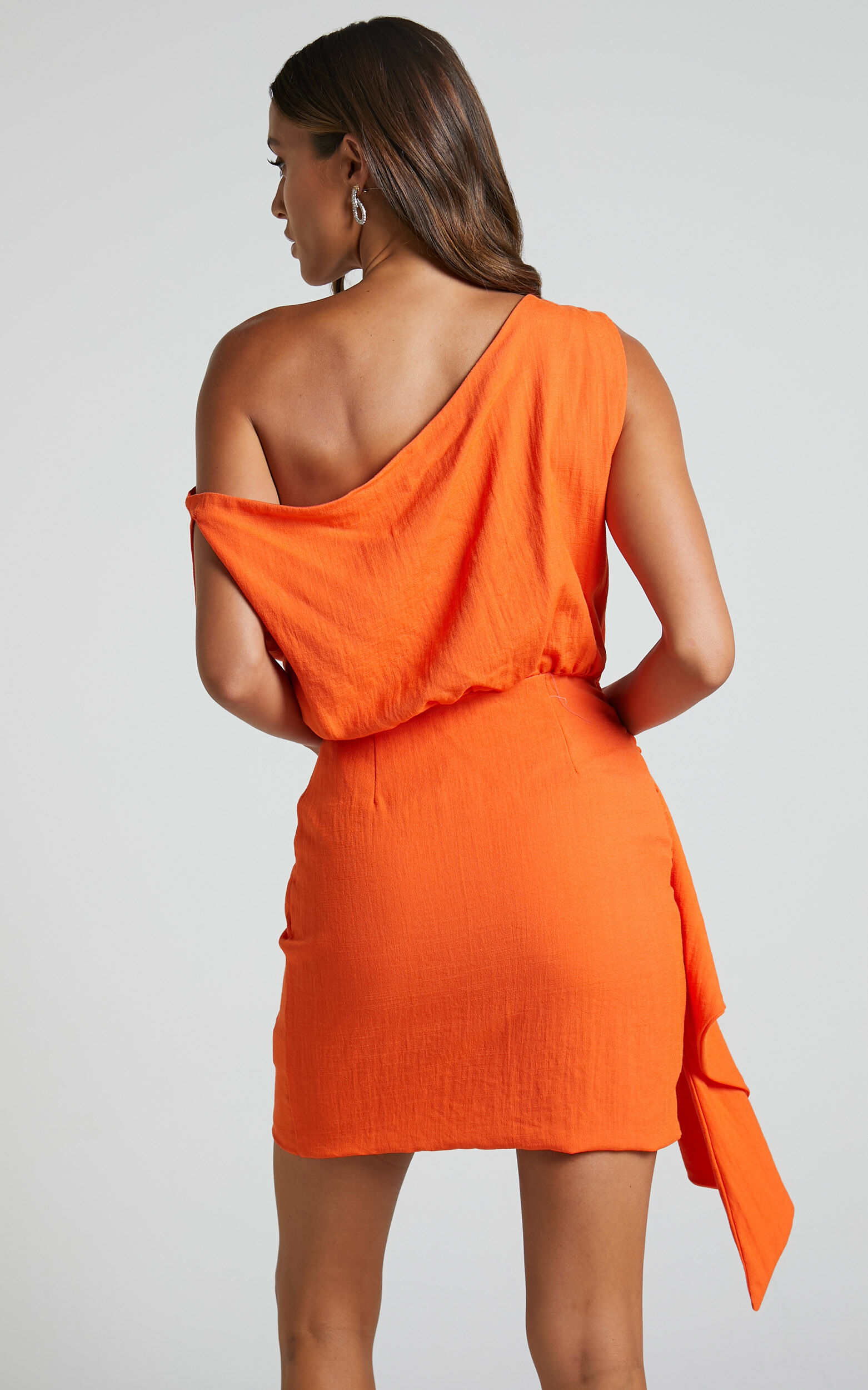 Niana Mini Dress - Drape One Shoulder Dress in Orange