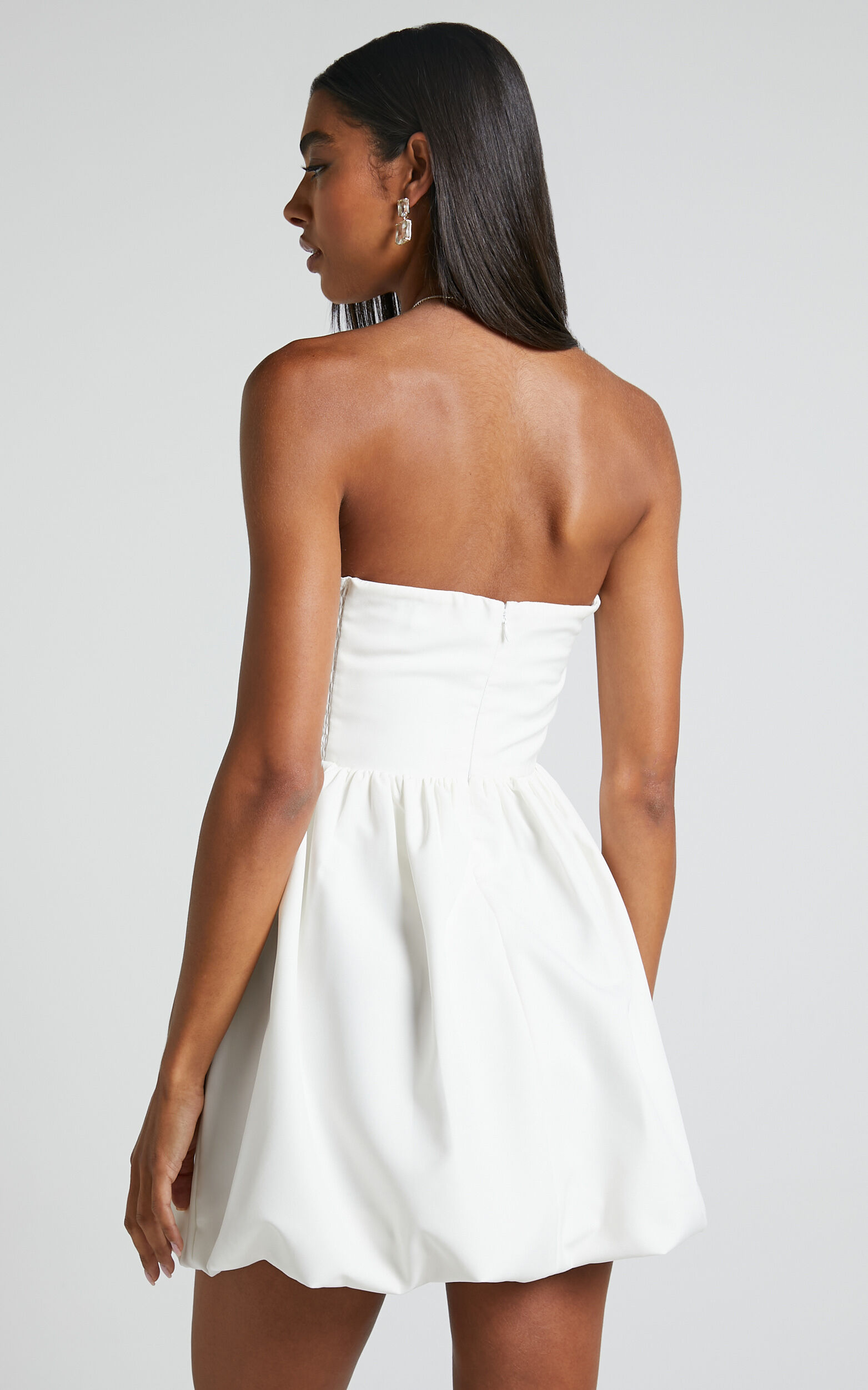 Shaima Mini Dress - Strapless Bubble Hem Dress in White
