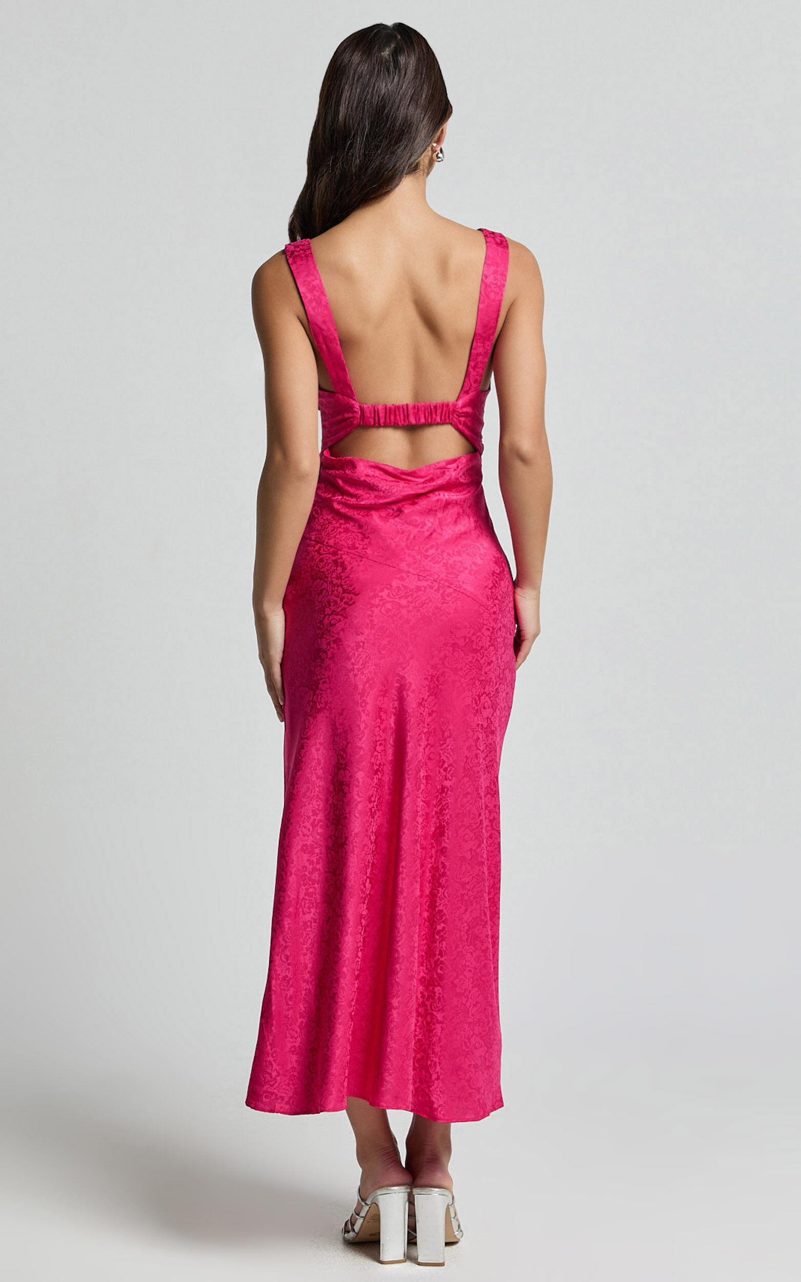 Cohen Midi Dress - Jacquard Satin Midi Dress in Pink