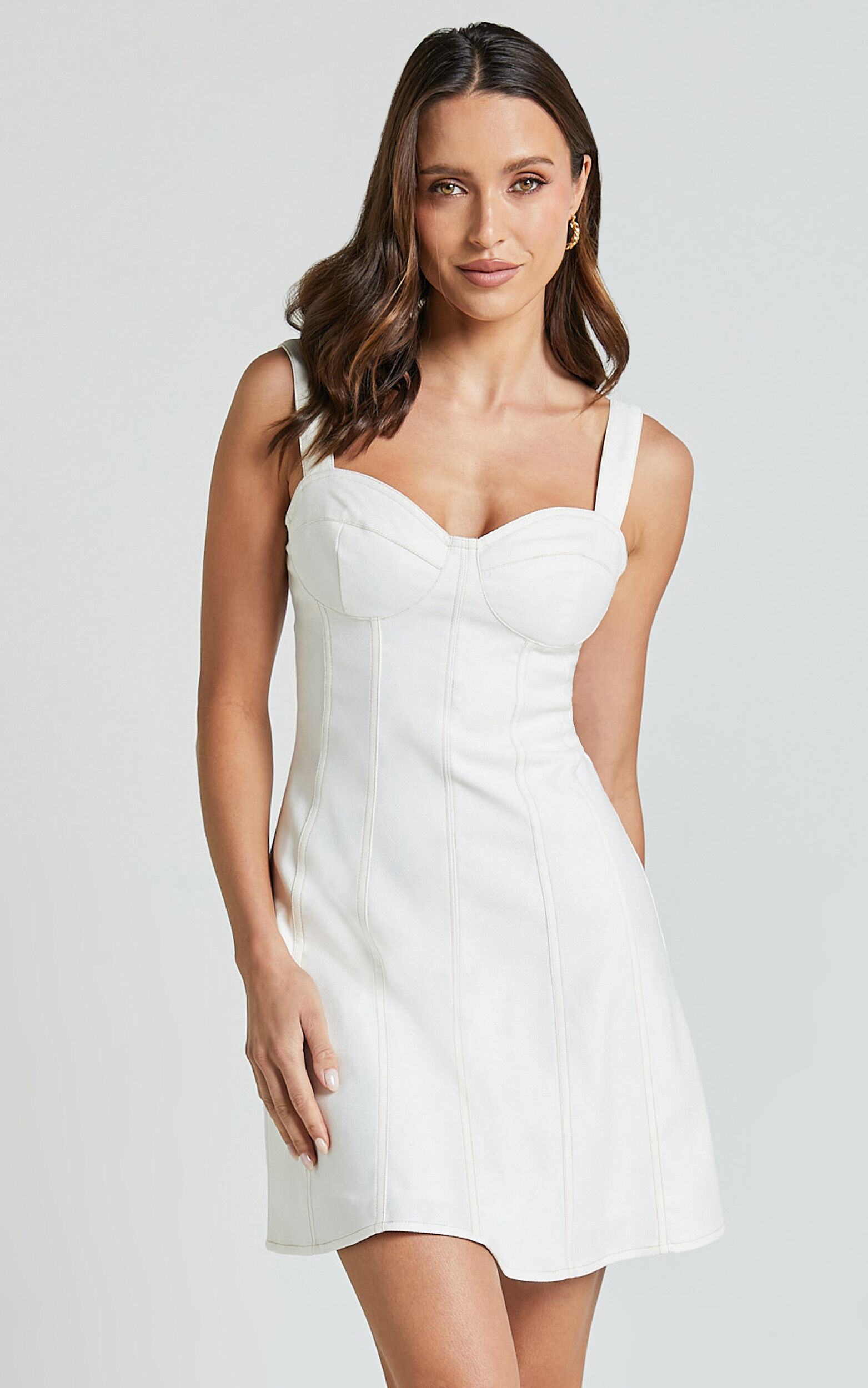 Dove Mini Dress - Sweetheart Wide Strap Fit and Flare Dress in White