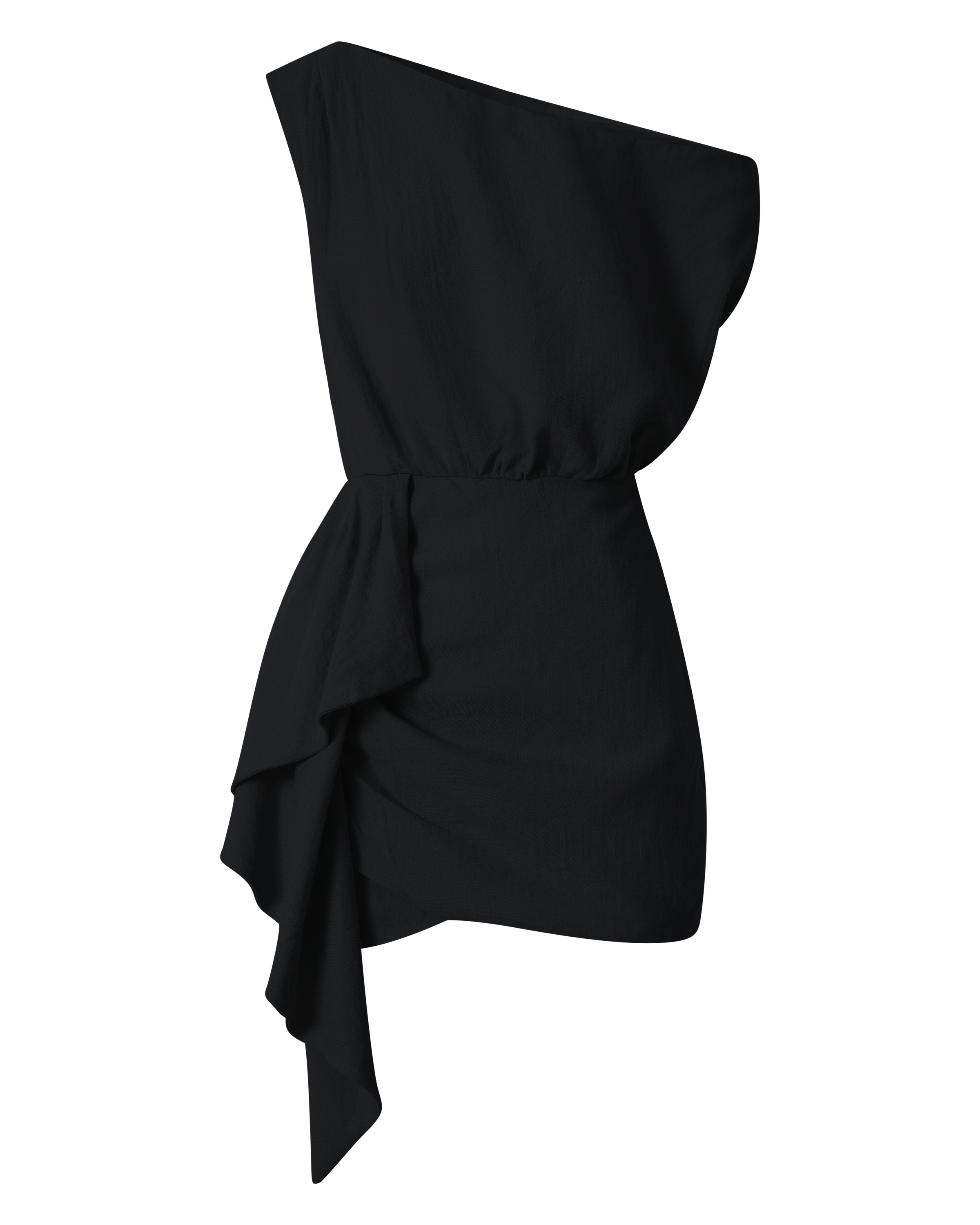 Niana Mini Dress - Drape One Shoulder Dress in Black