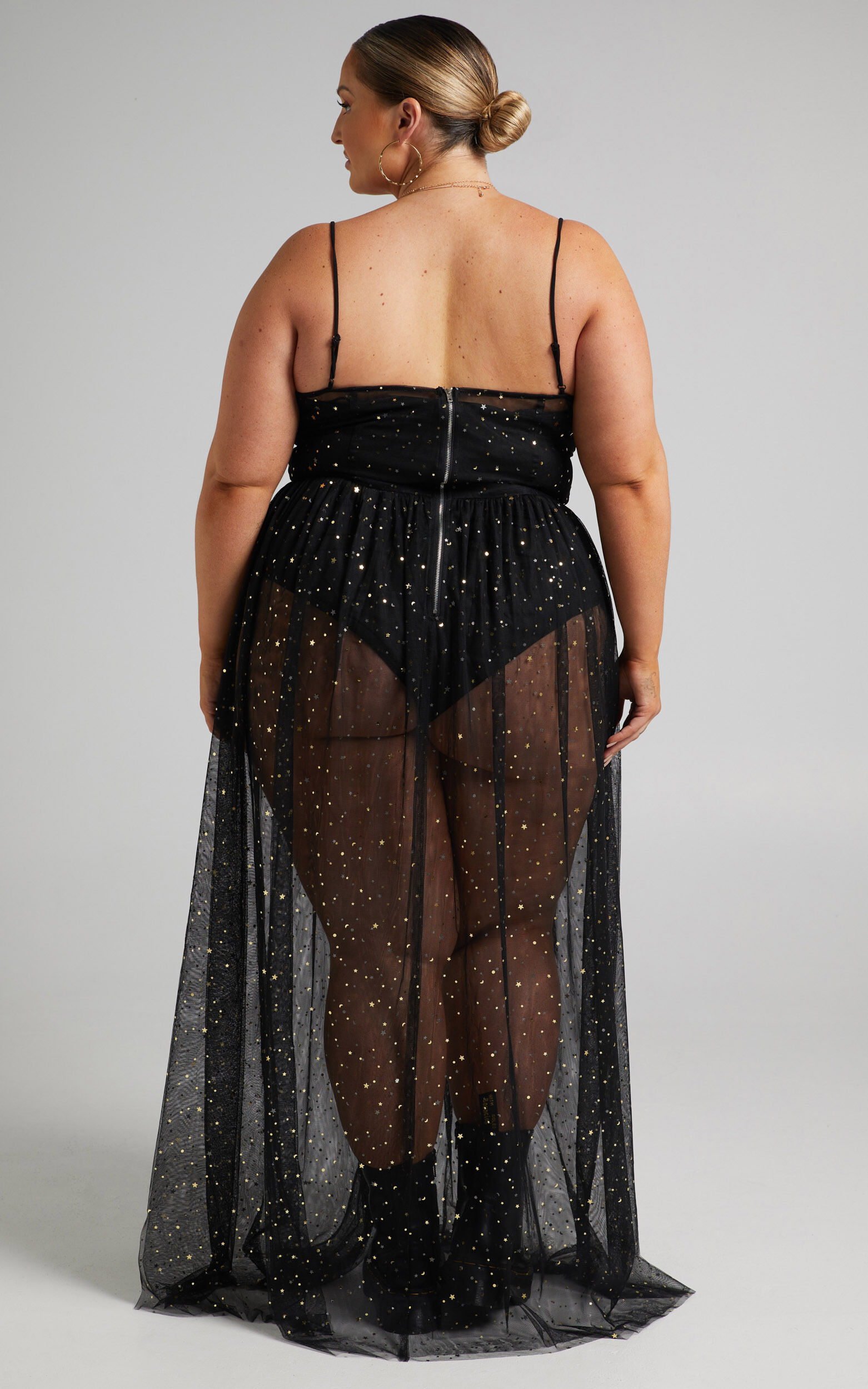 Stunning View Maxi Dress - Bodice Sheer Dress in Black Mesh
