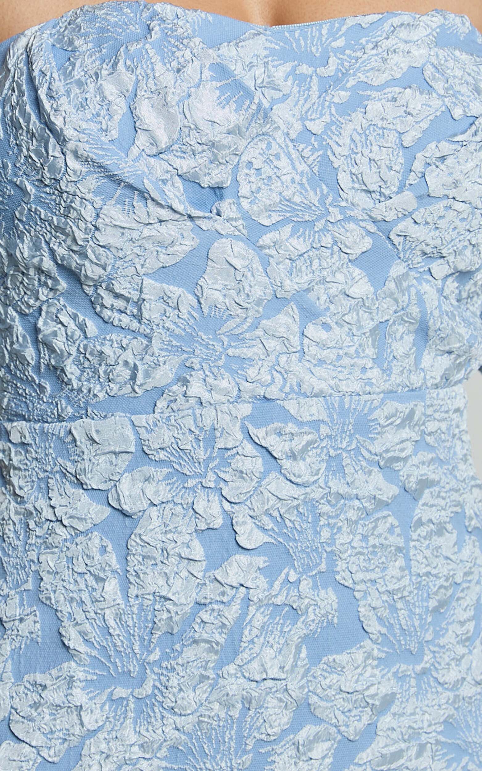 Brielle Midi Dress - Off the Shoulder Short Sleeve Sweetheart Dress in Soft Blue