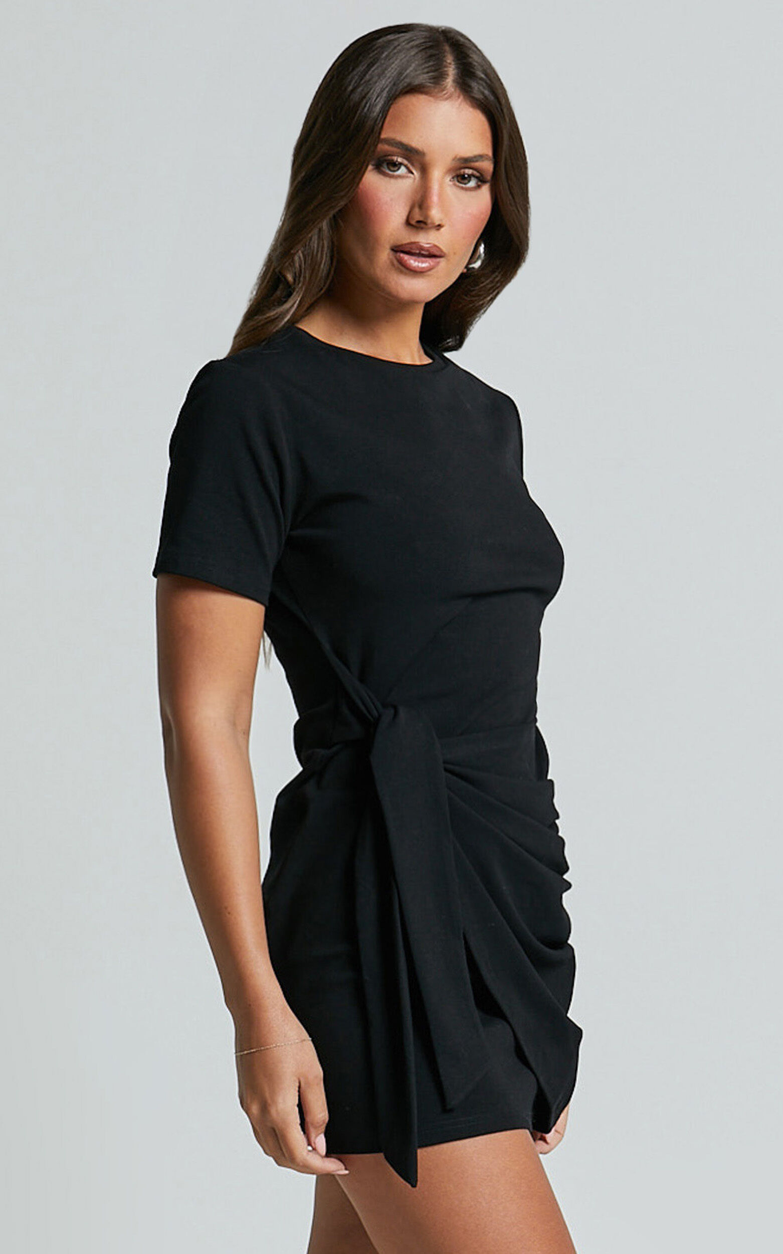 Candace Mini Dress - Faux Wrap Shift Dress in Black