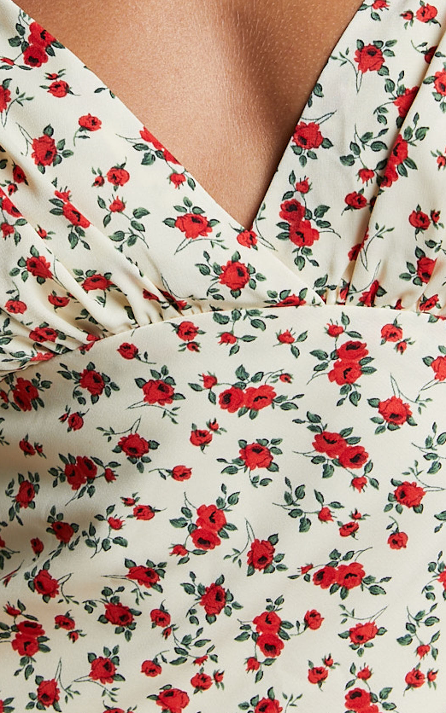 Amalea Mini Dress - Wide Strap Ruched Bust Dress in Red Floral