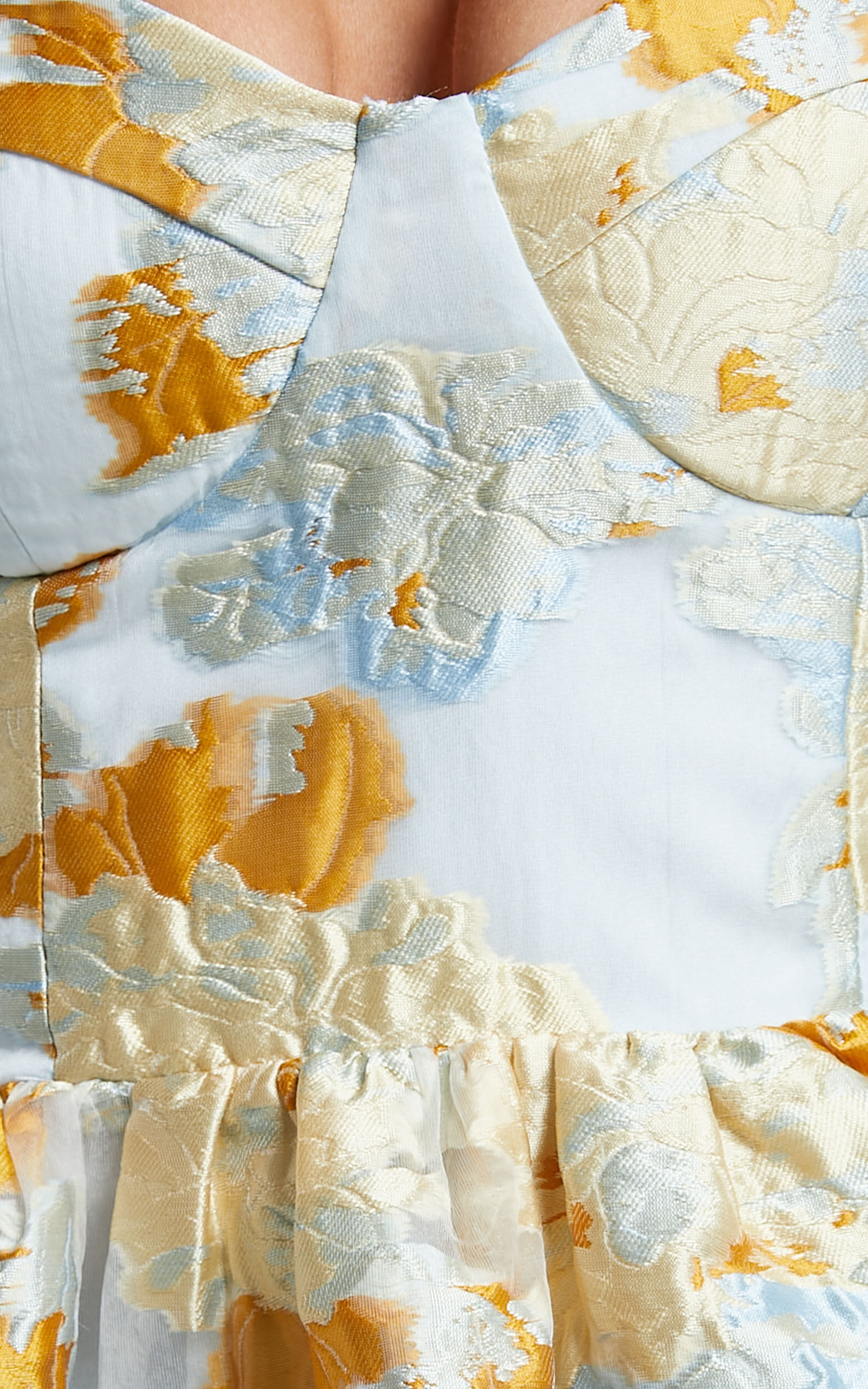 Brailey Mini Dress - Sweetheart Bustier Dress in Blue Jacquard