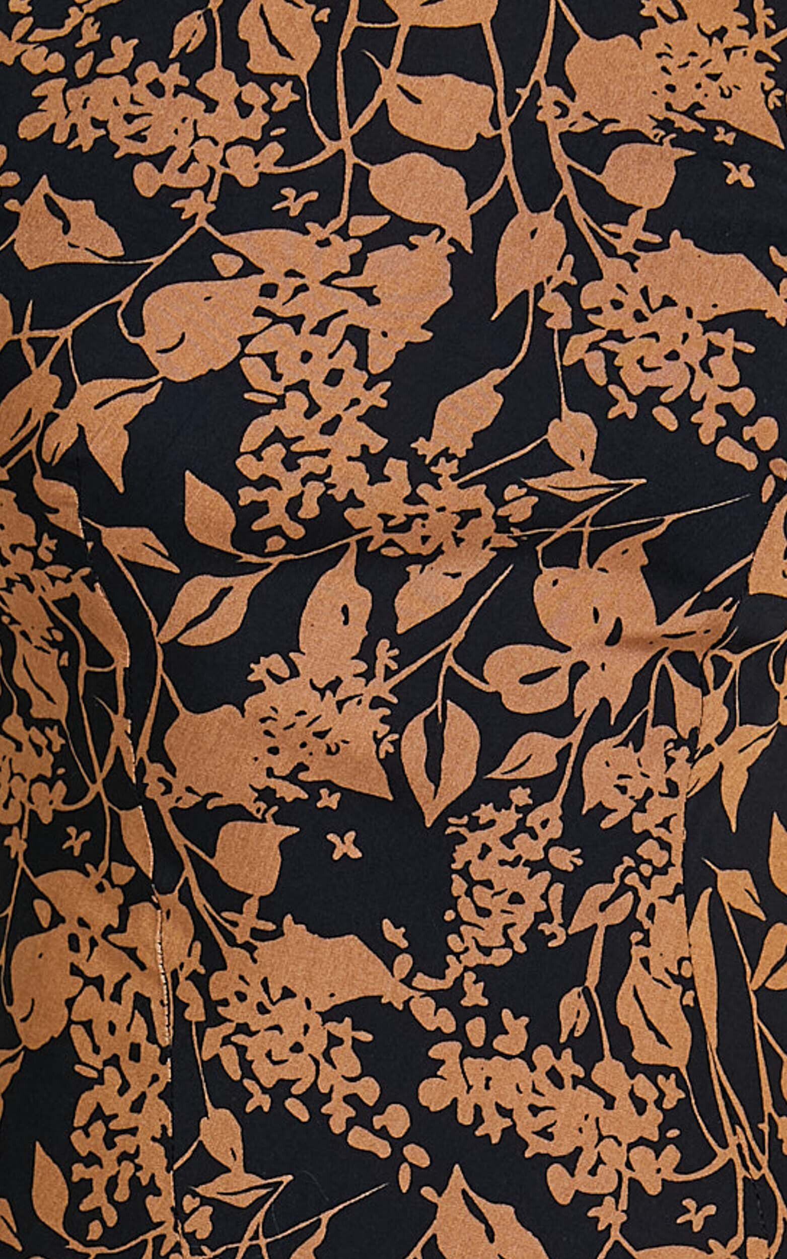 Francis Midi Dress - High Neck Slip Dress in Brown Floral