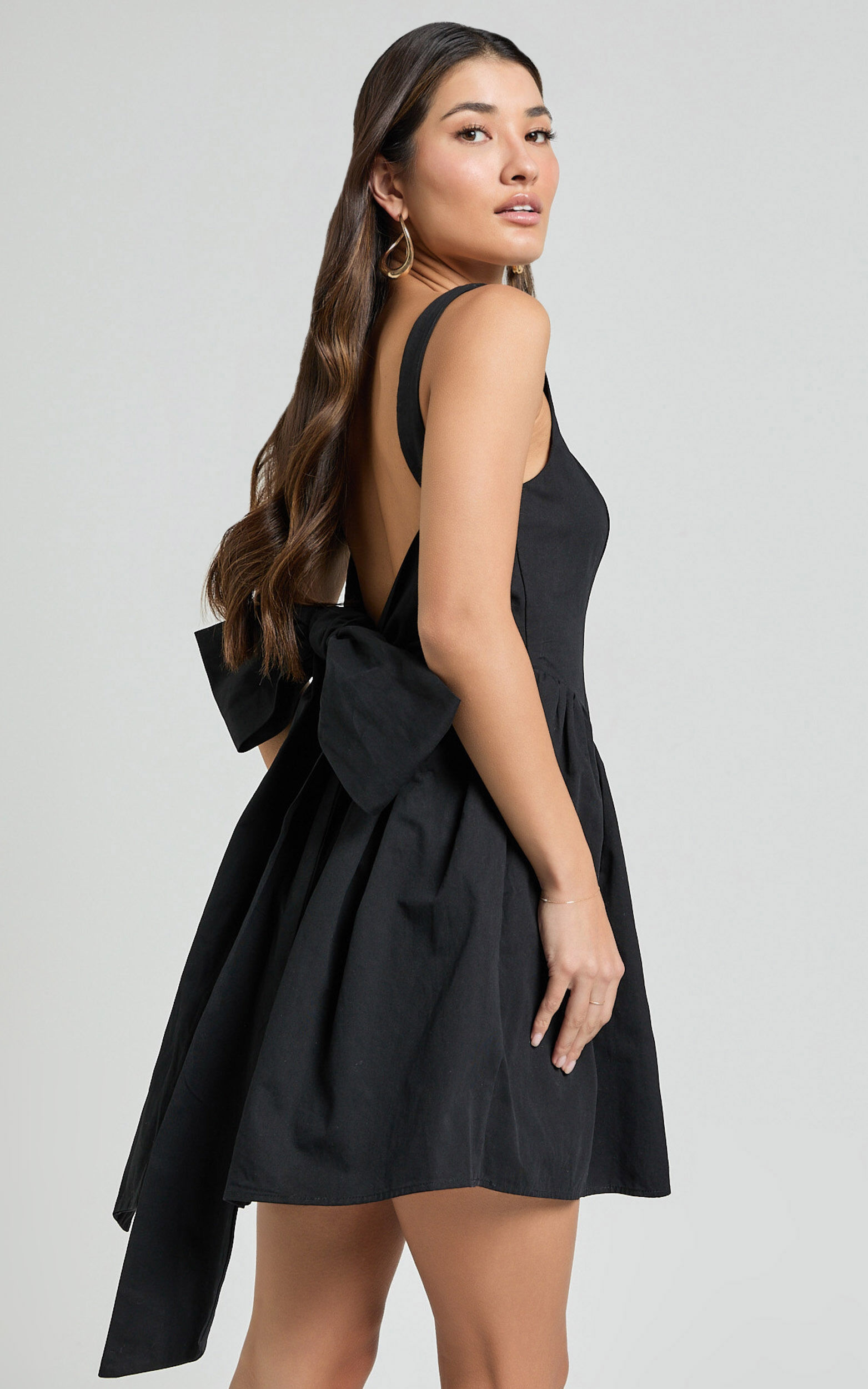 Vanny Mini Dress - Square Neck Tie Back Dress in Black