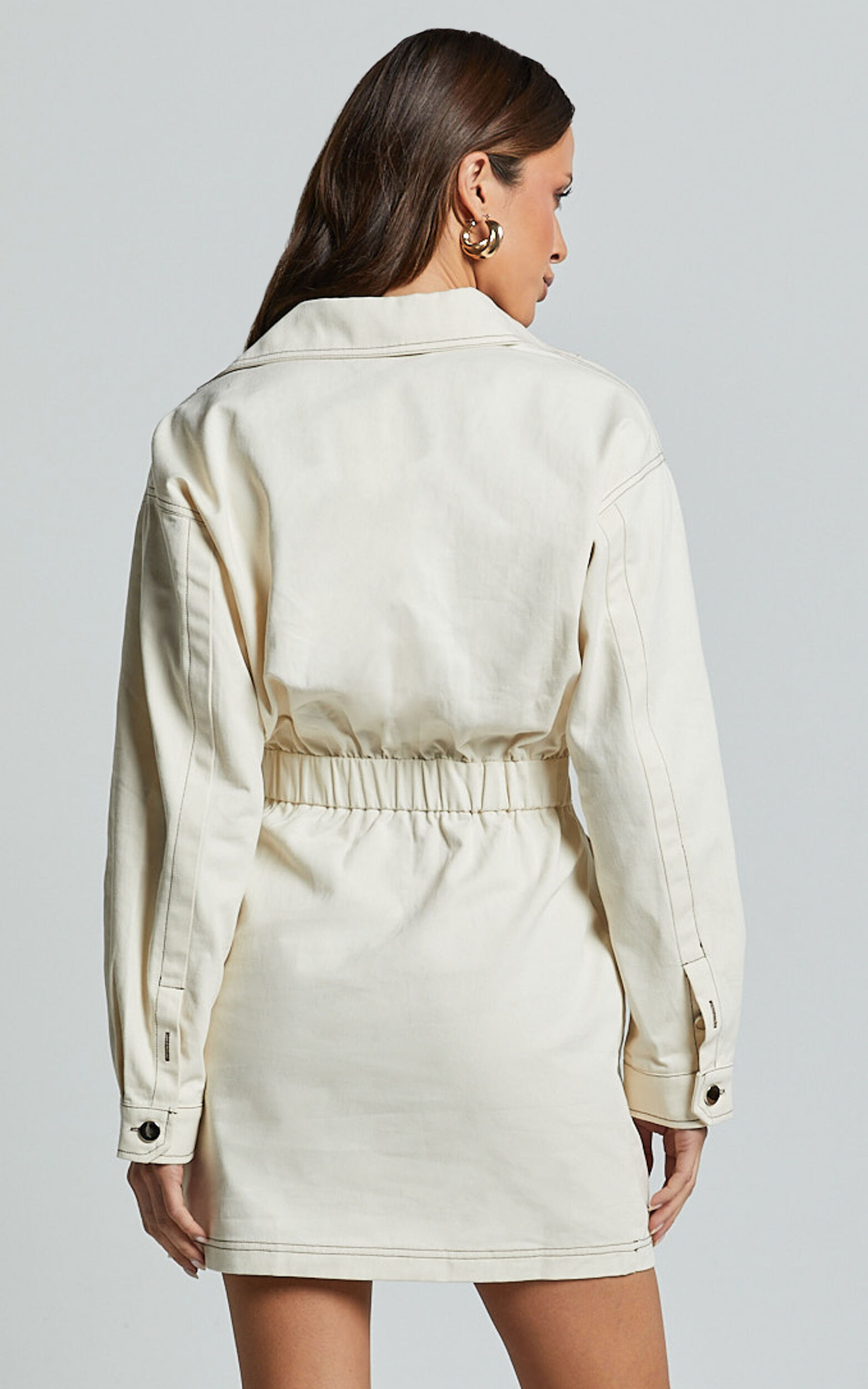 Lilianna Mini Dress - V Neck Long Sleeve Wrap Dress in Cream