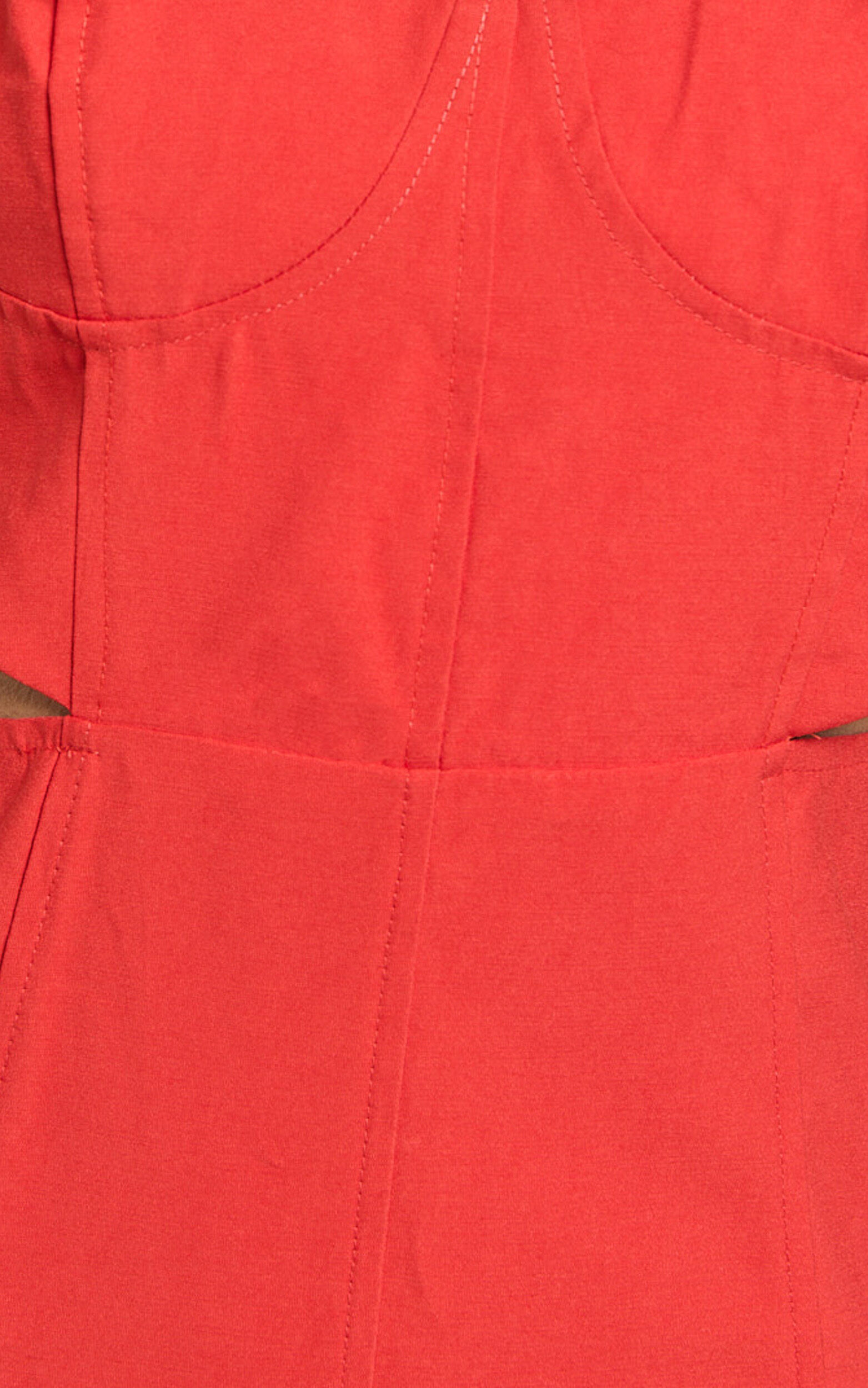 Giana Midi Dress - Shoulder Tie Cut Out Thigh Split Dress in Red