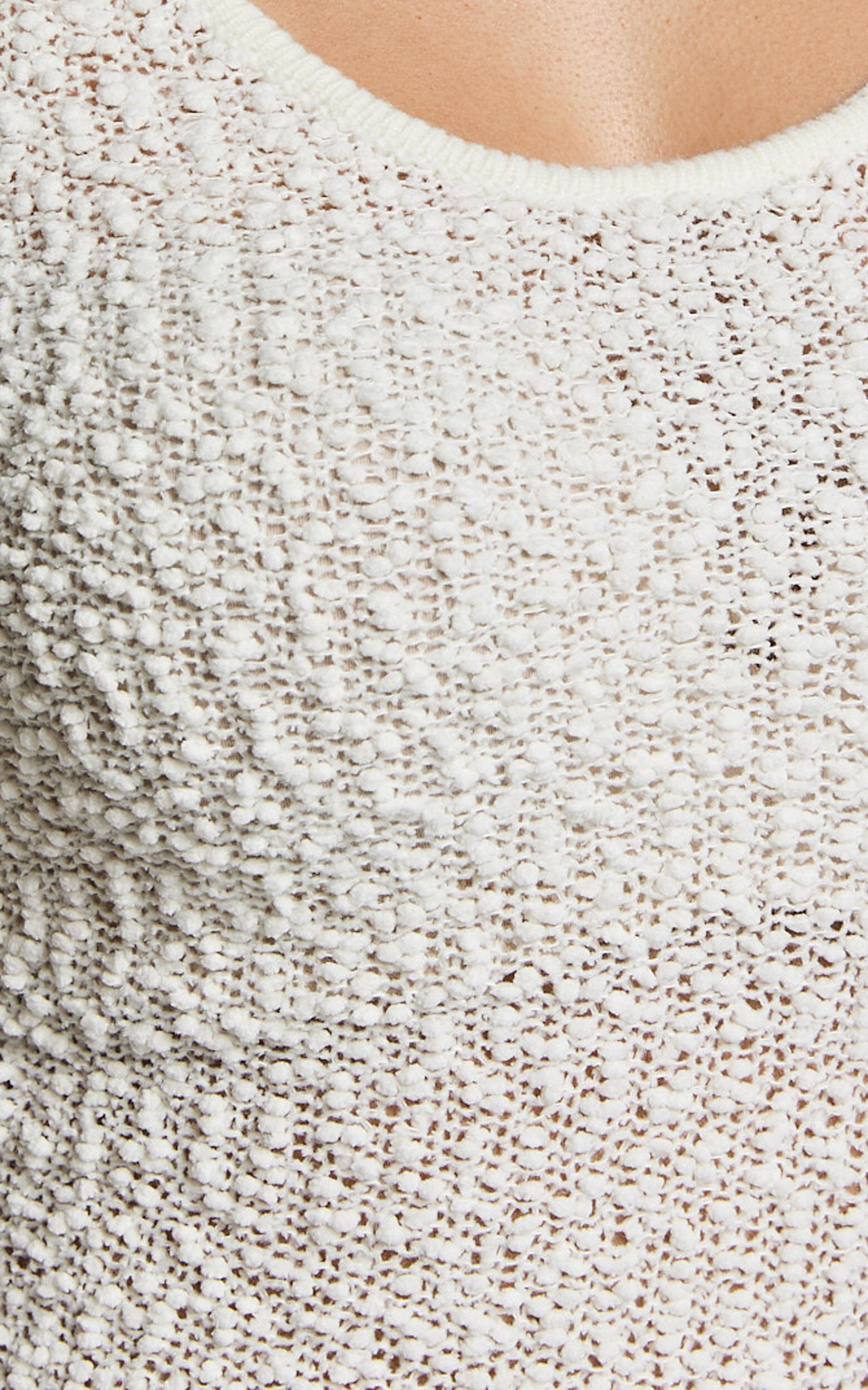 Freya Midi Dress - Scoop Neck Long Sleeve Boucle Knit Dress in Off White