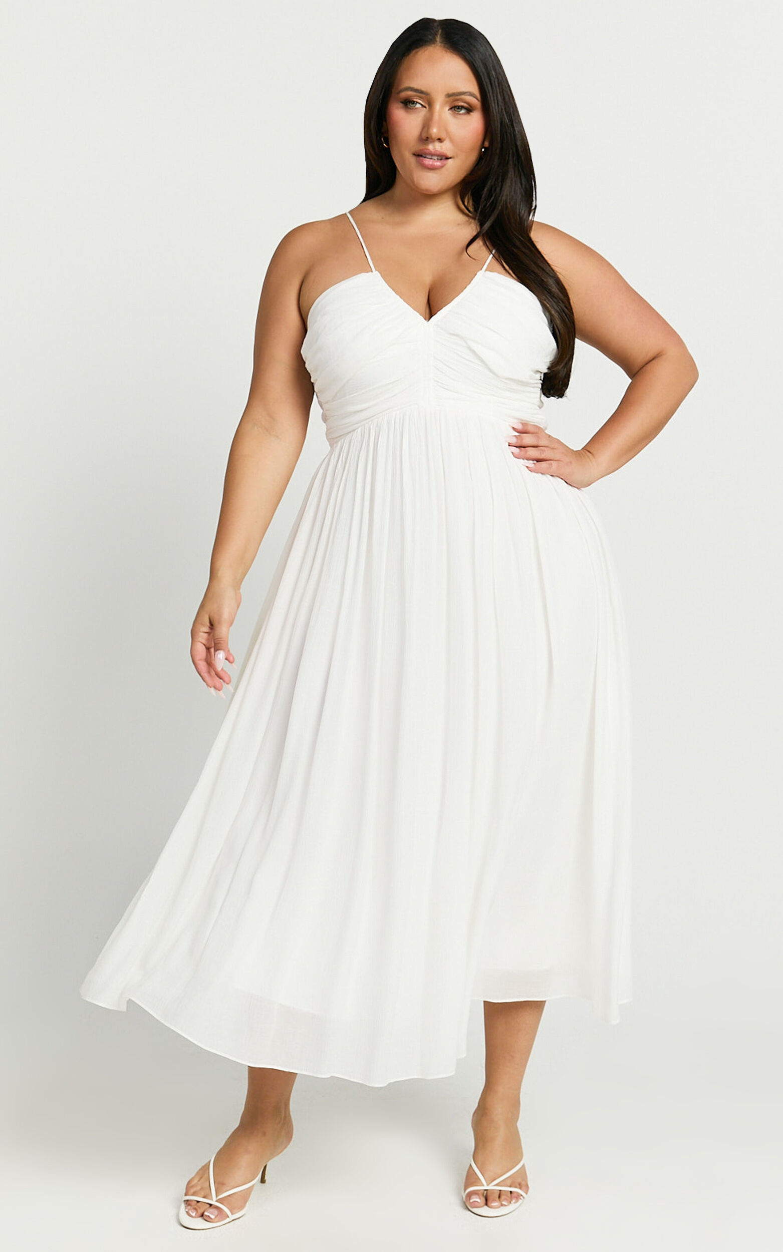 Roza Midi Dress - Ruched Bodice Dress in White