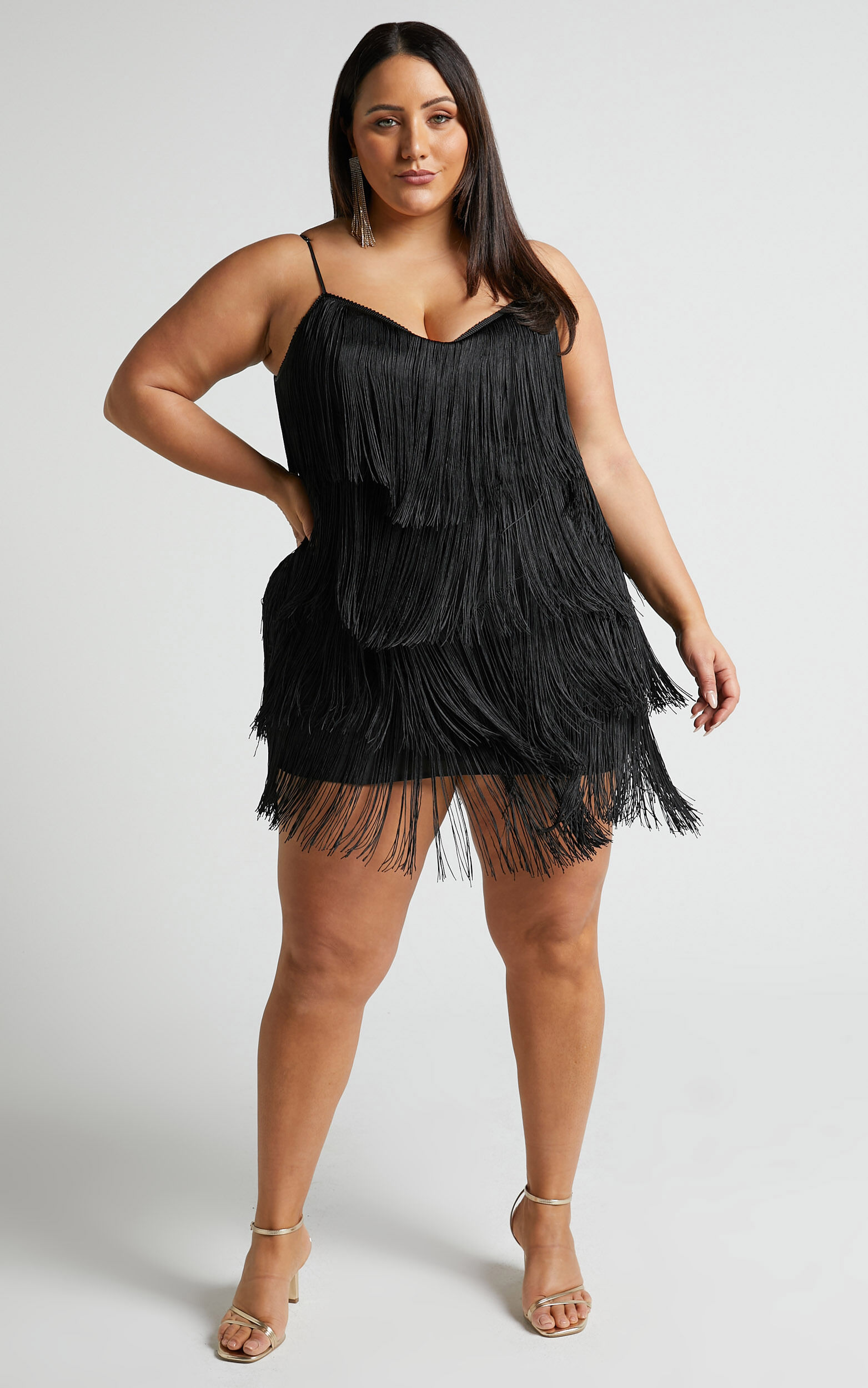 Siofra Mini Dress - Zig Zag Fringe Dress in Black