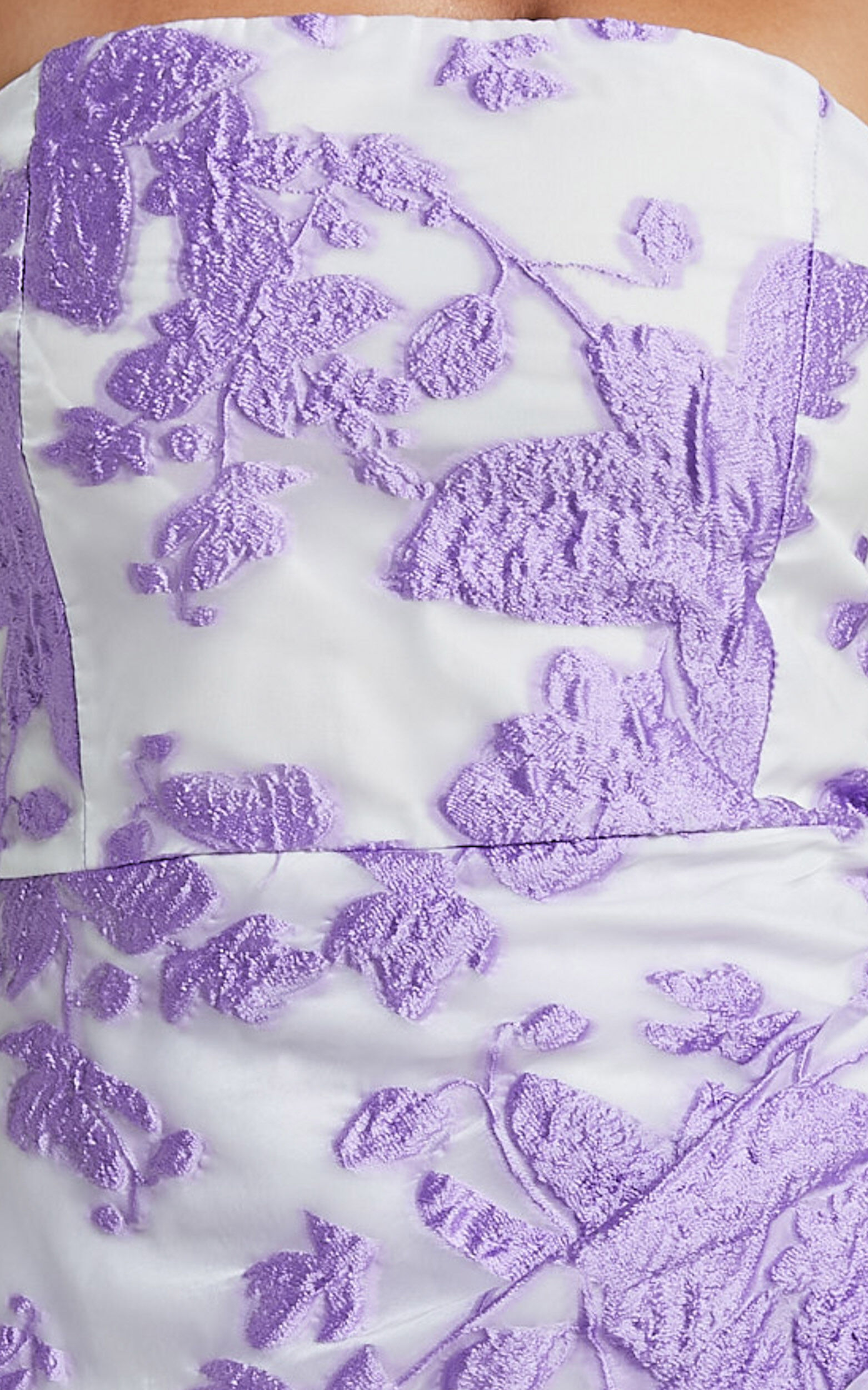 Brailey Midi Dress - Thigh Split Strapless Dress in Purple Jacquard