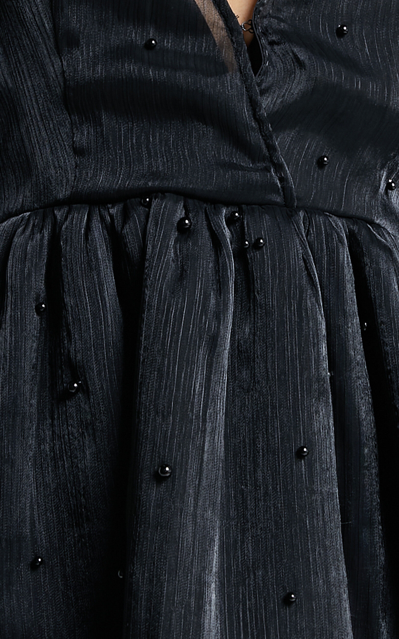 Lanna Mini Dress - Long Puff Sleeve V Neck Dress in Black