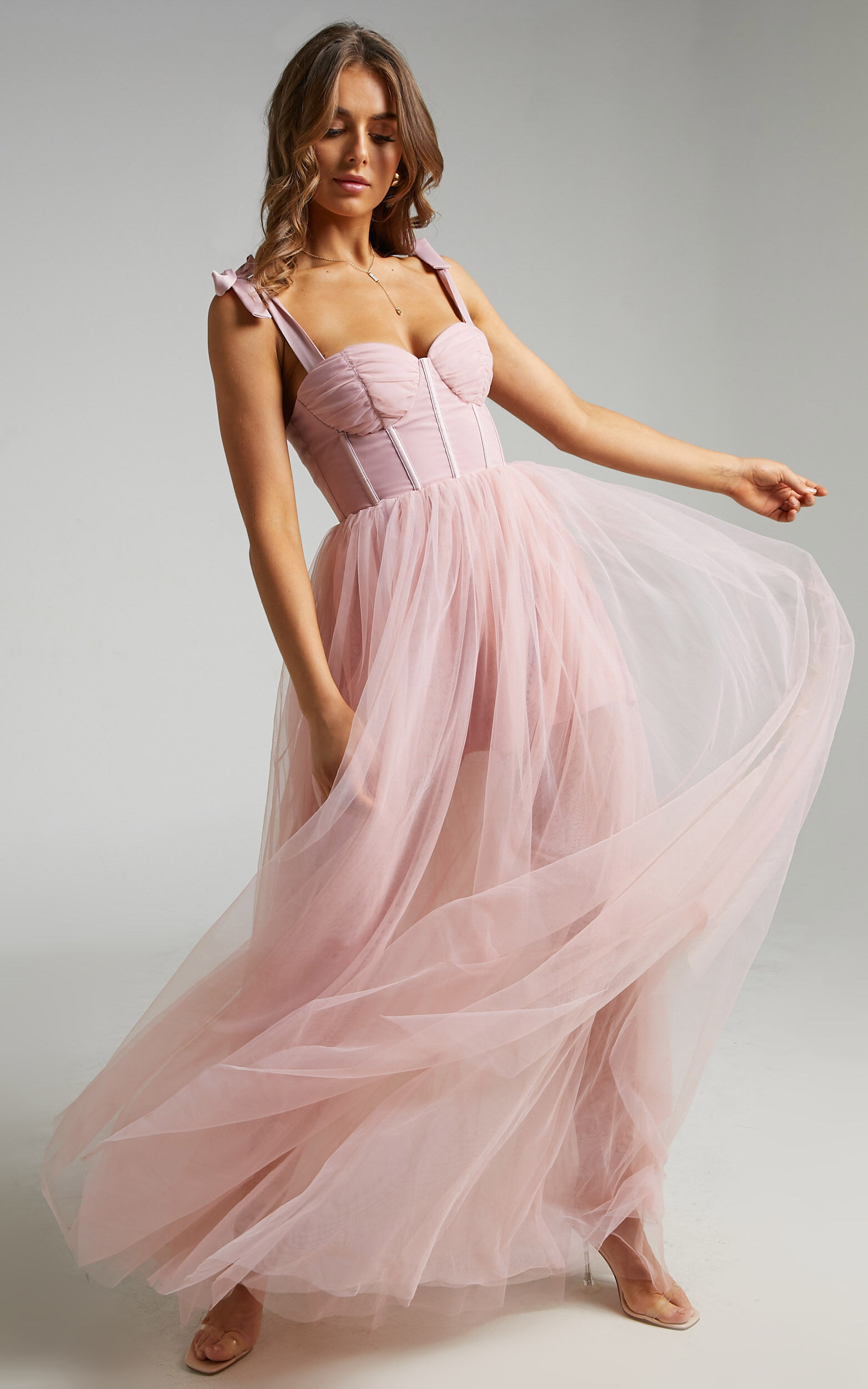 Emmary - Bustier Bodice Tulle Dress in Pink