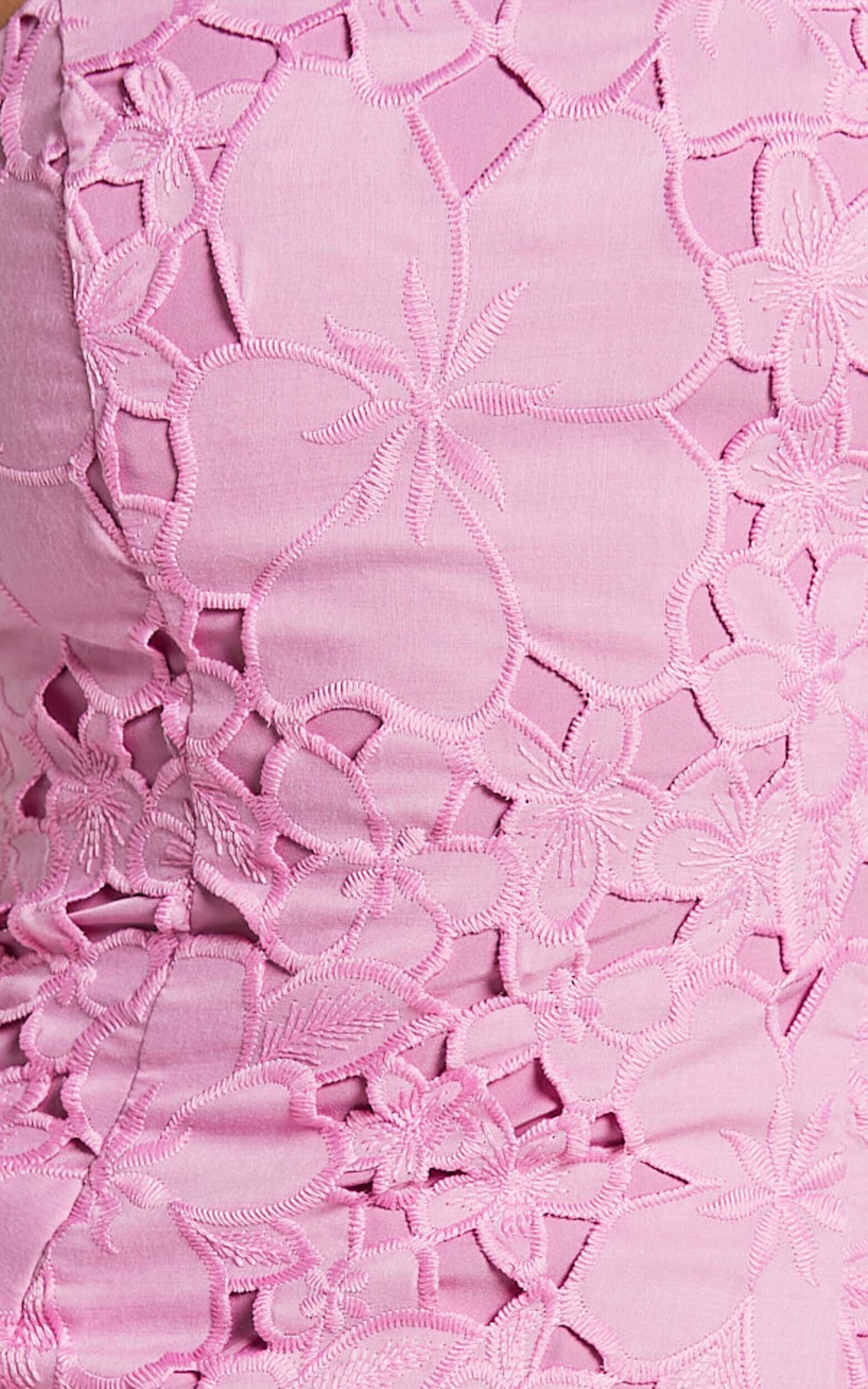 Kellie Mini Dress - Strappy Embroidered Lace Dress in Pink