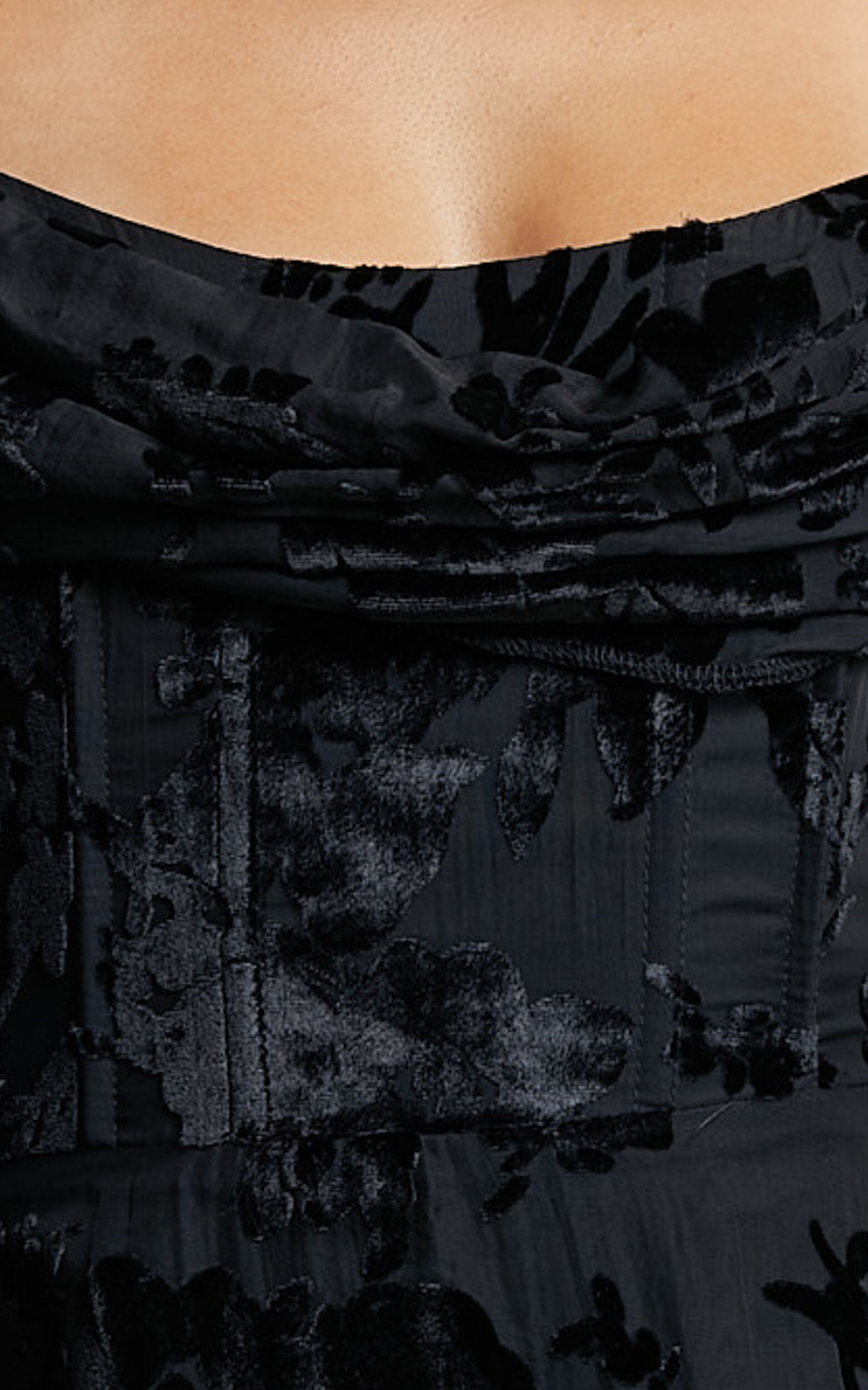 Jessell Mini Dress - Long Sleeve Cowl Corset Dress in Ebony Burnout