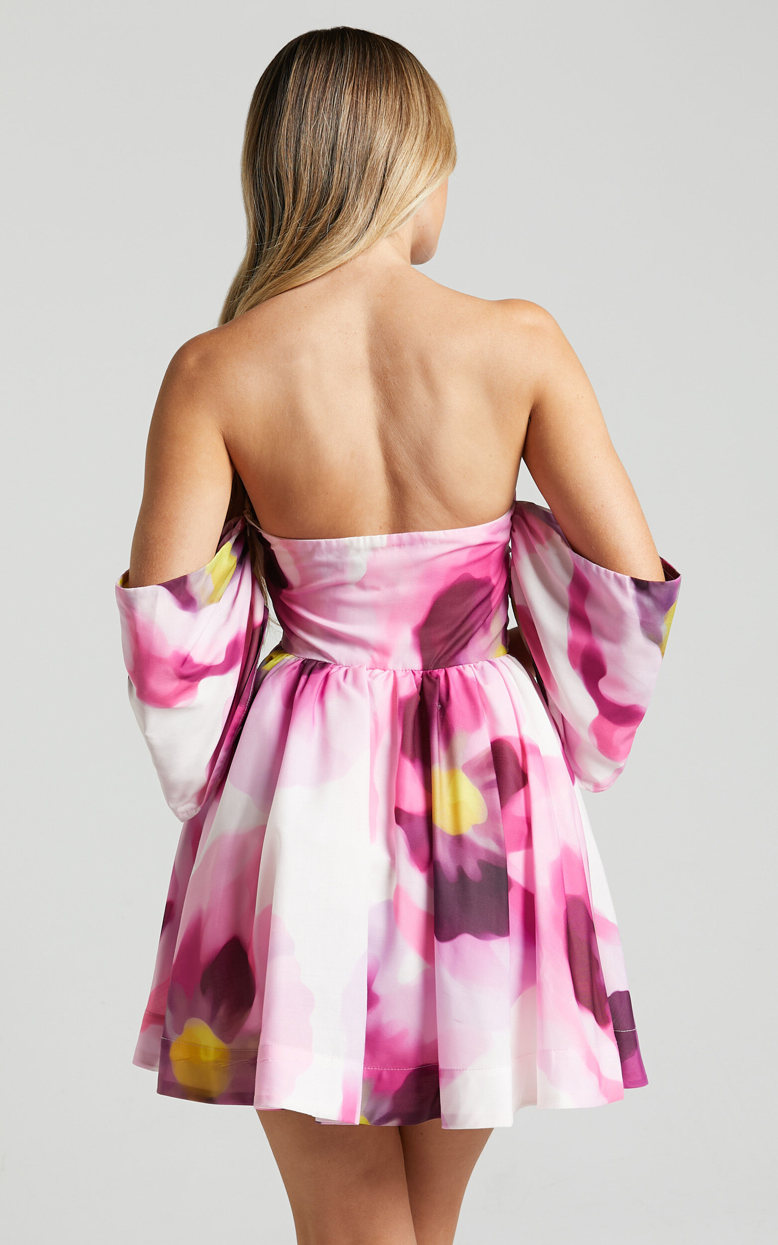 Claudie Off Shoulder Mini Dress in Zinnia Bloom