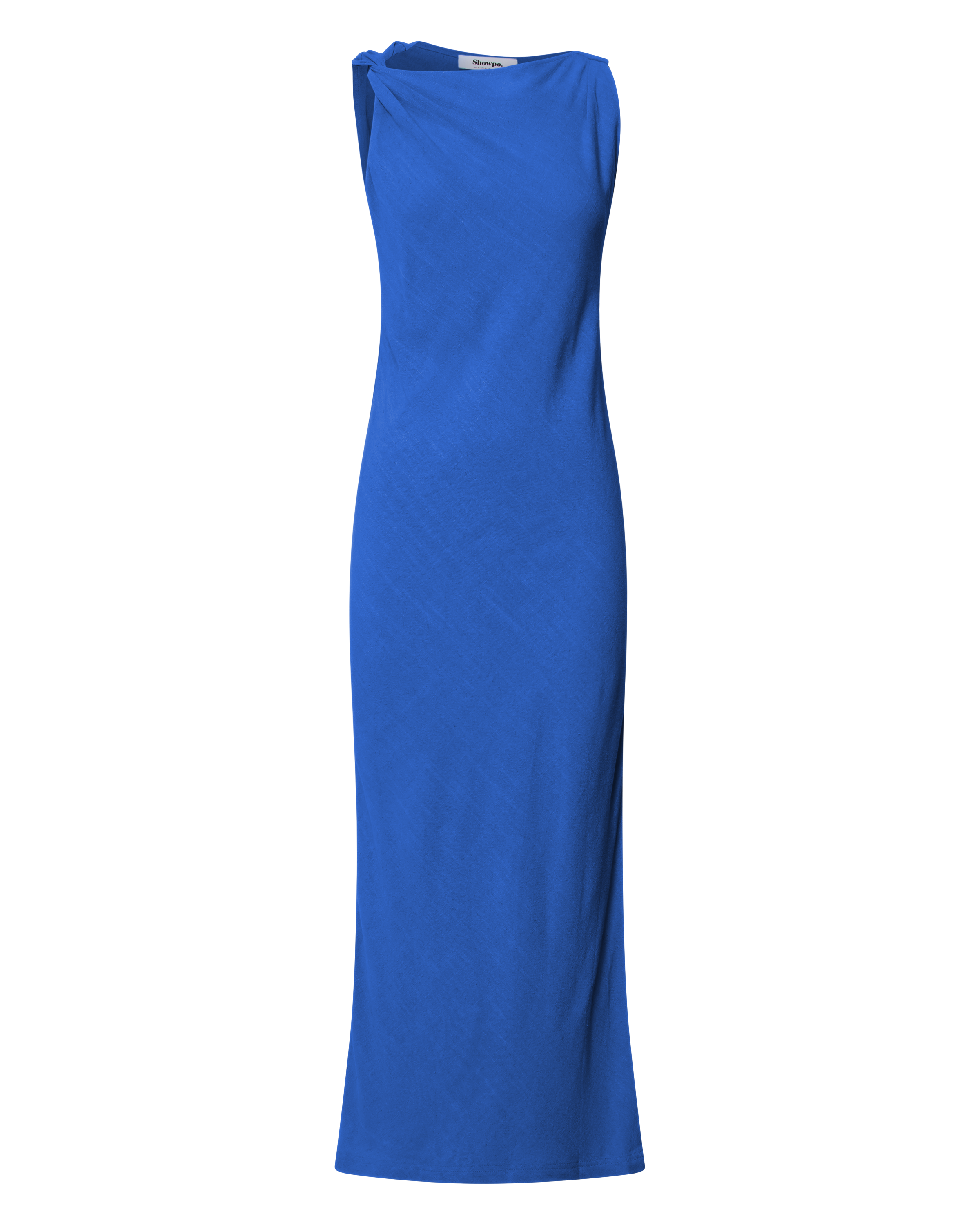 Jessenia Midi Dress - Linen High Neck Dress in Cobalt