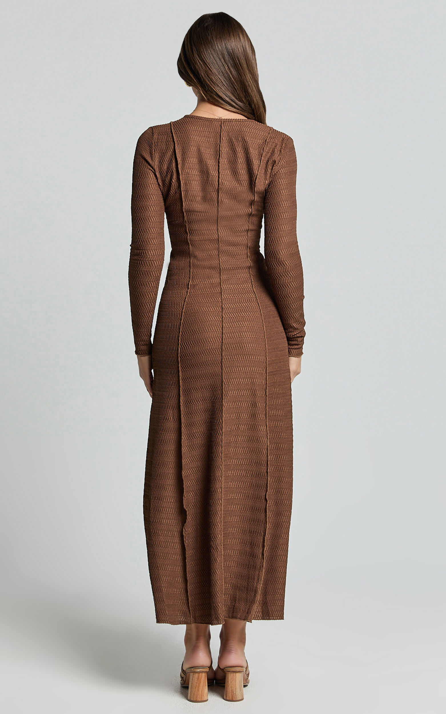 Valencia Maxi Dress - Long Sleeve A Line Dress in Chocolate