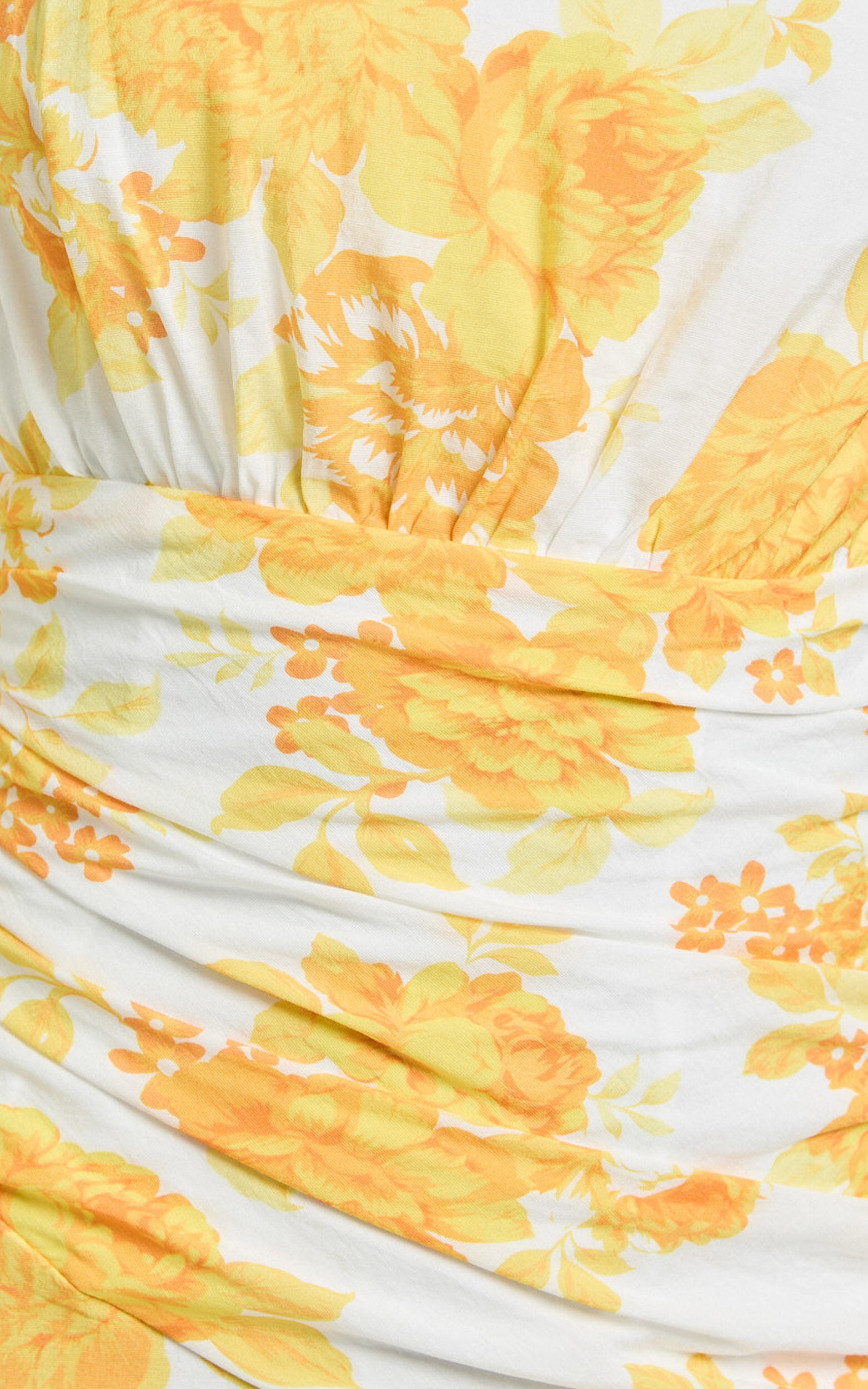 Krissy Midi Dress - Asymmetrical Tie Shoulder Layered Dress in Yellow Floral