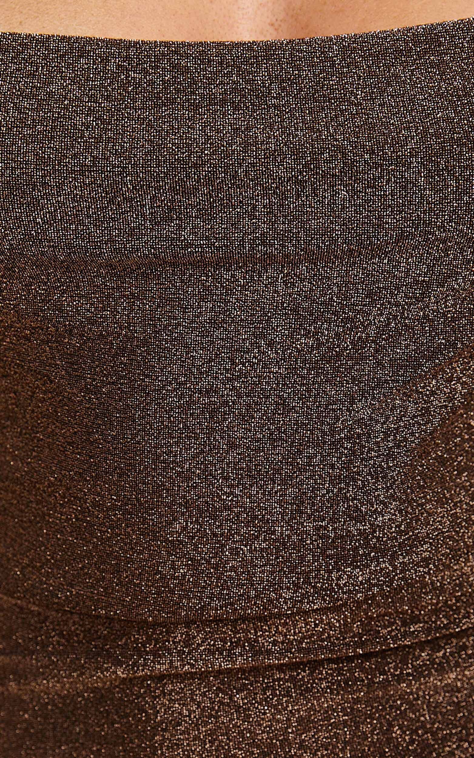 Roma Midi Dress - Ruched Cowl Neck Dress in Chocolate Lurex