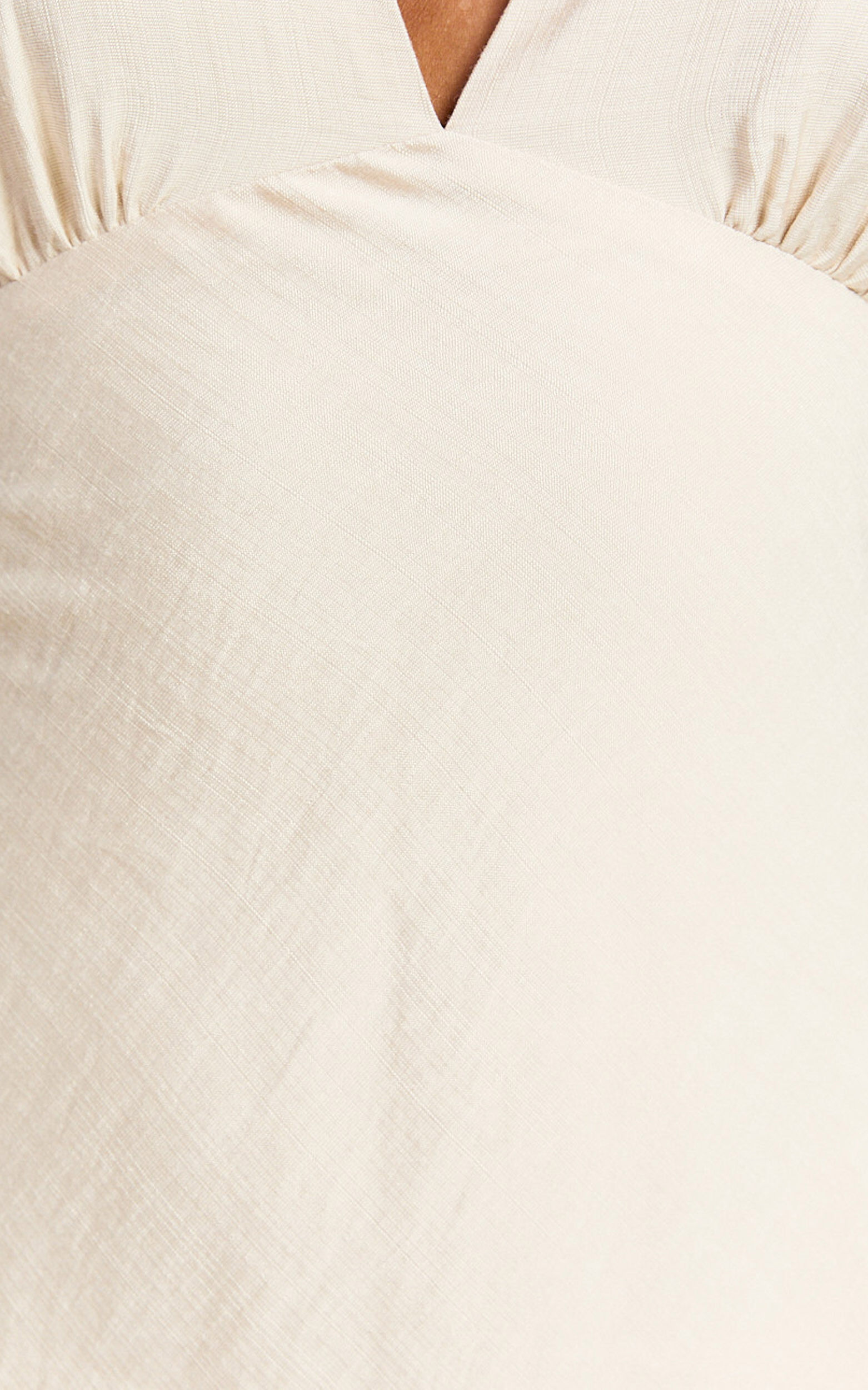 Imara Mini Dress - Halter Plunge Bias Slip Dress in Stone