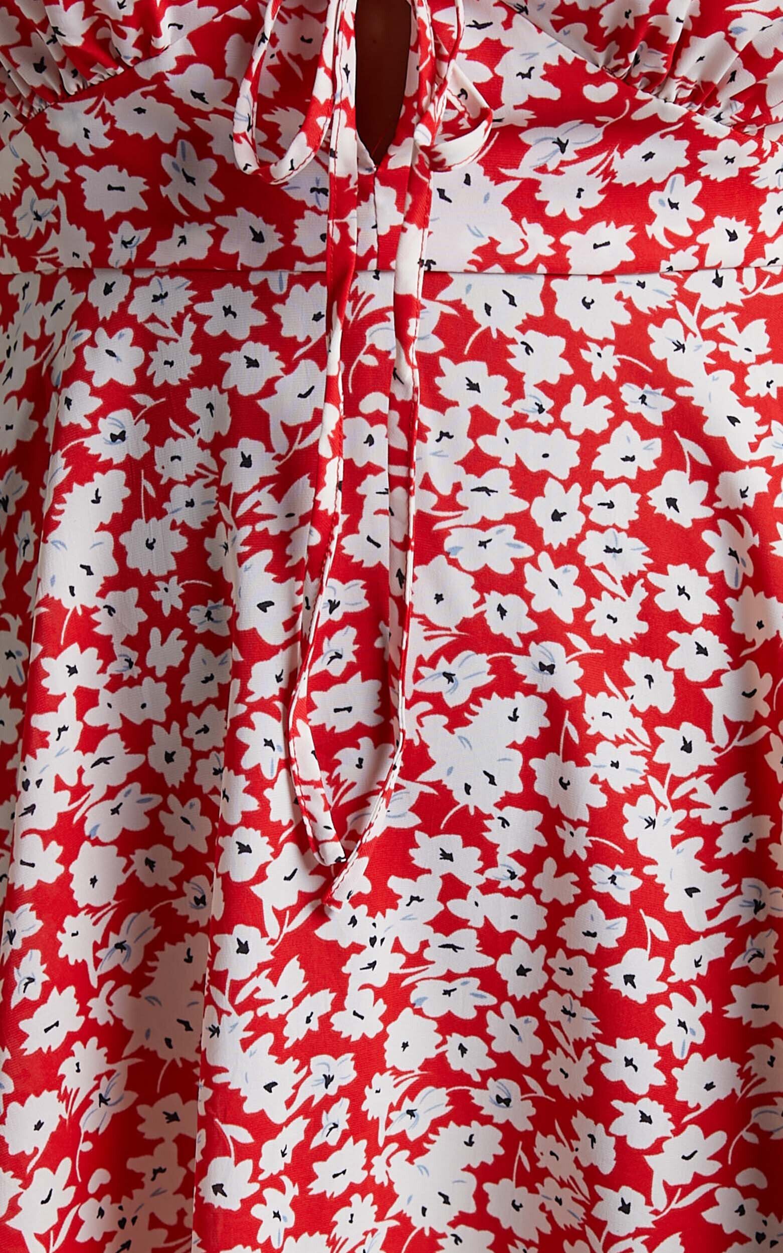 Rosario Mini Dress - Flutter Sleeve V Neck Dress in Red Ditsy Floral