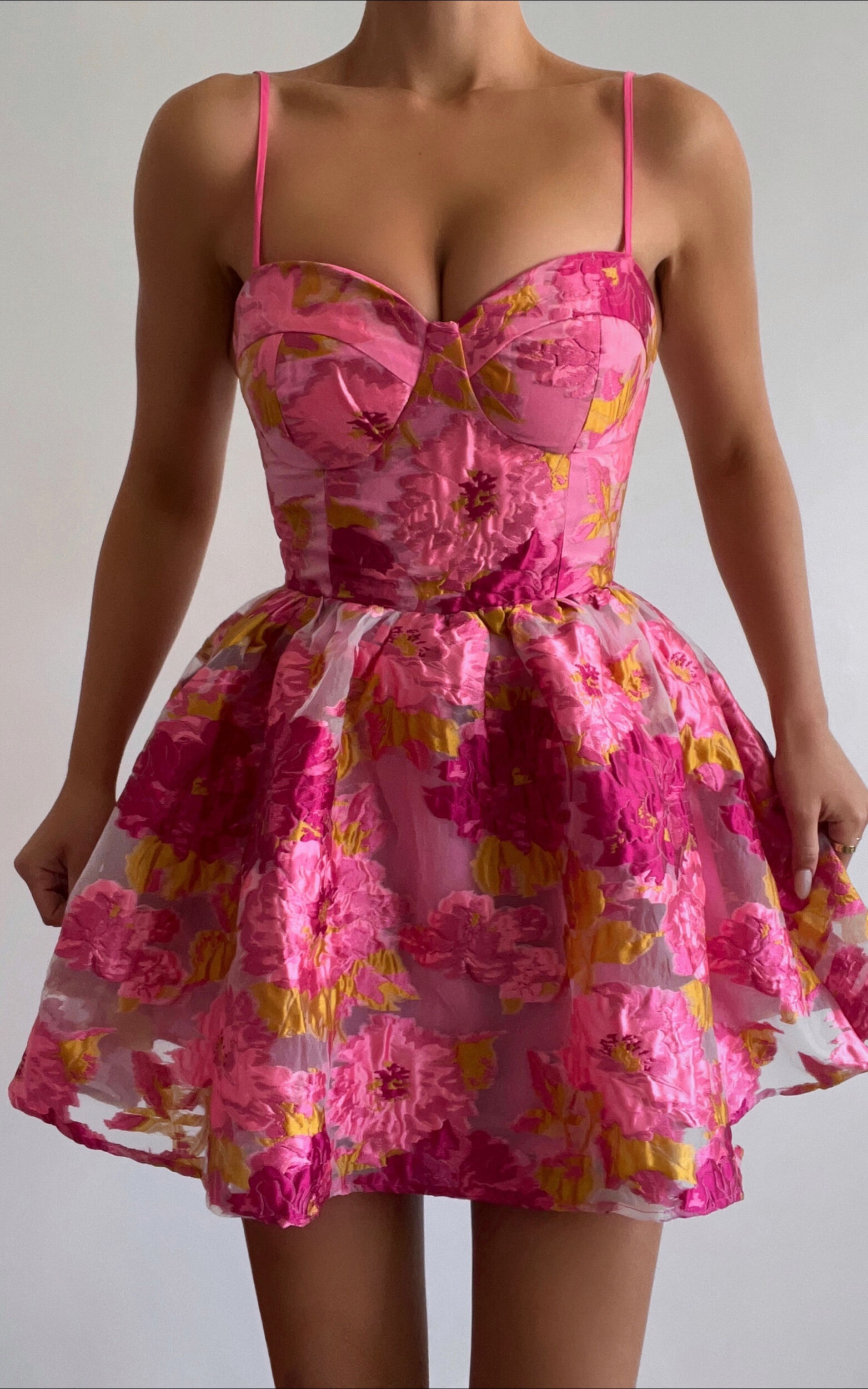 Brailey Mini Dress - Sweetheart Bustier Dress in Pink Jacquard