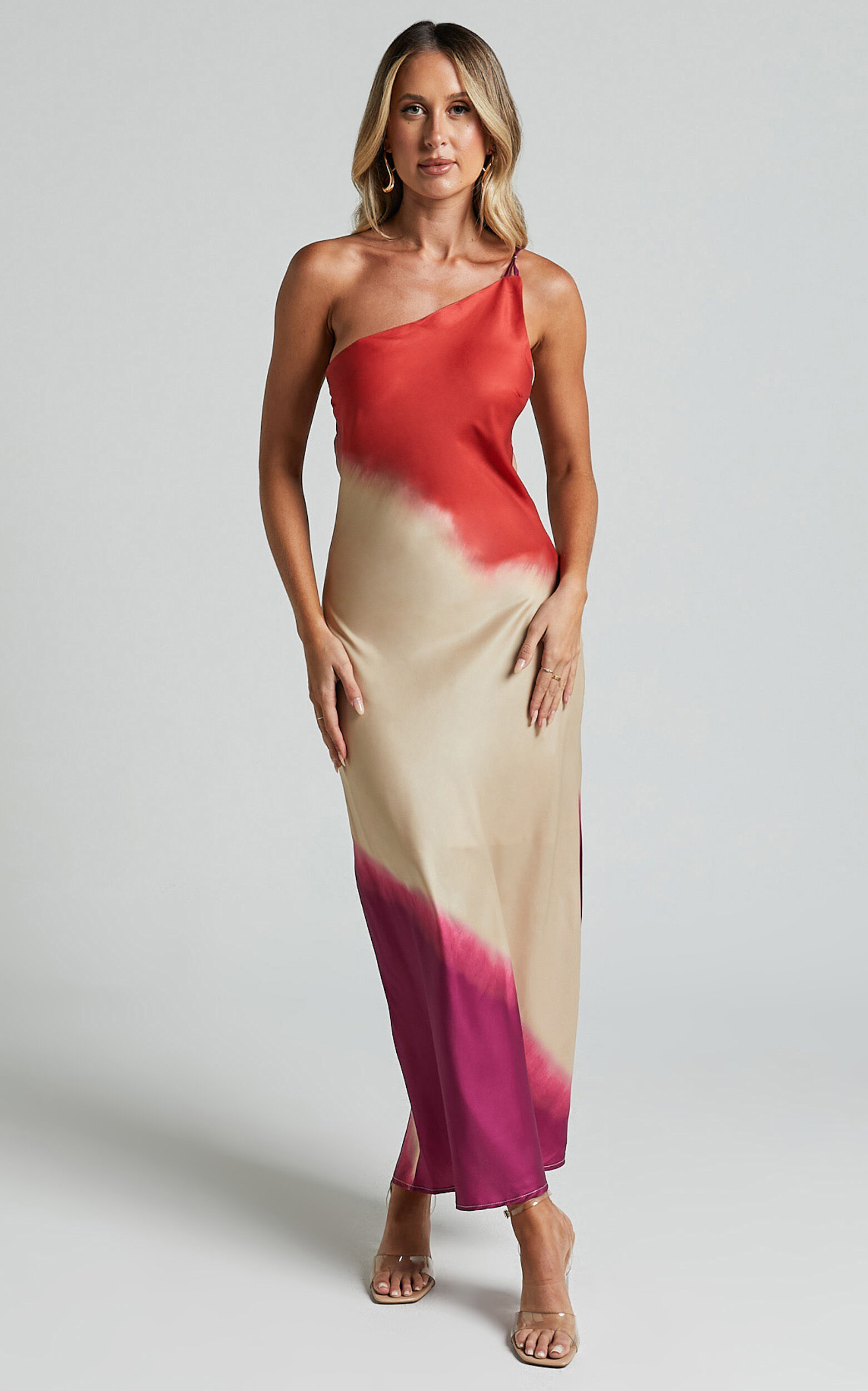 Marnie Midi Dress - One Shoulder Dress in Pink Ombre