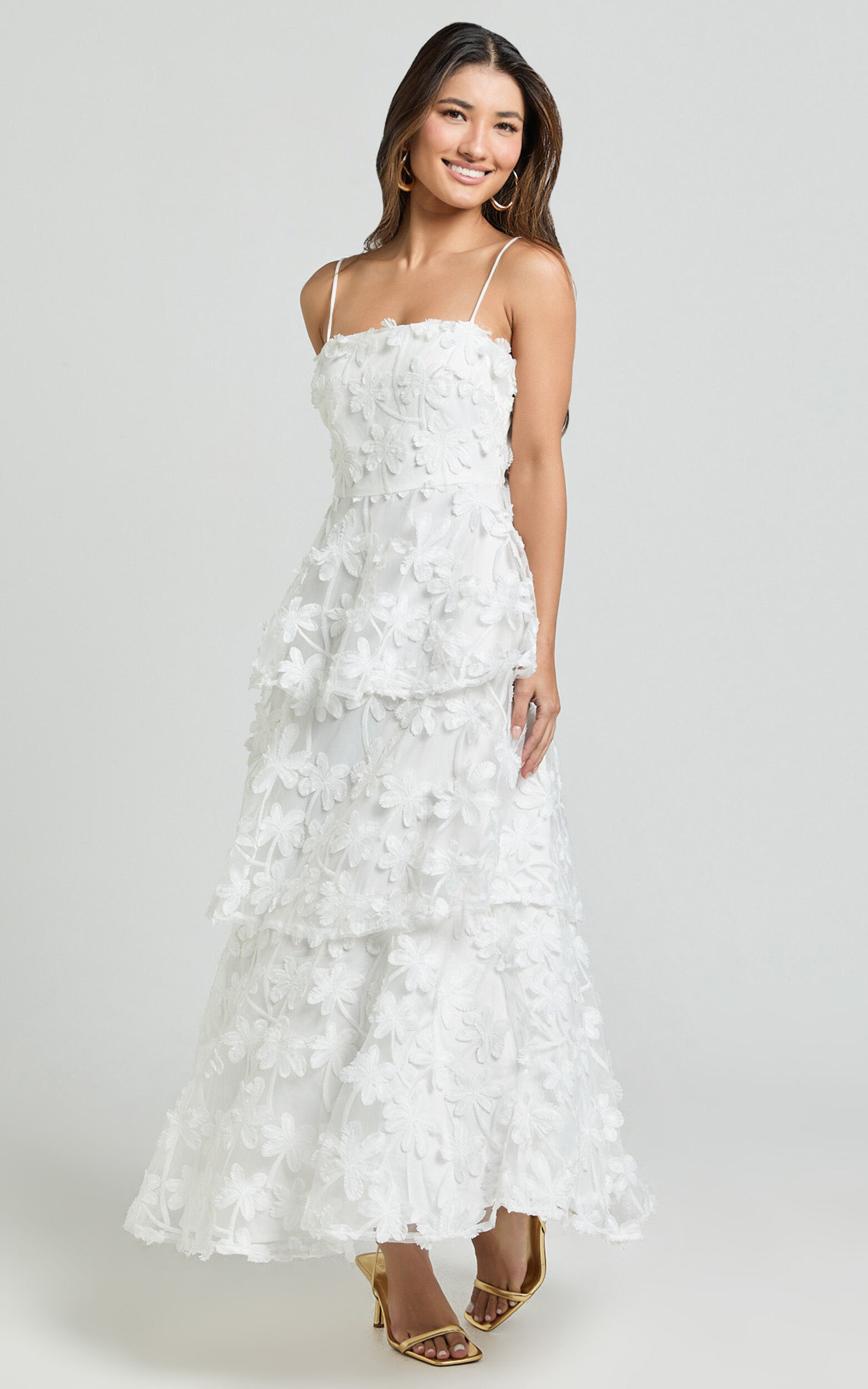 Cecilia Midi Dress - Strappy Straight Layered Dress in White