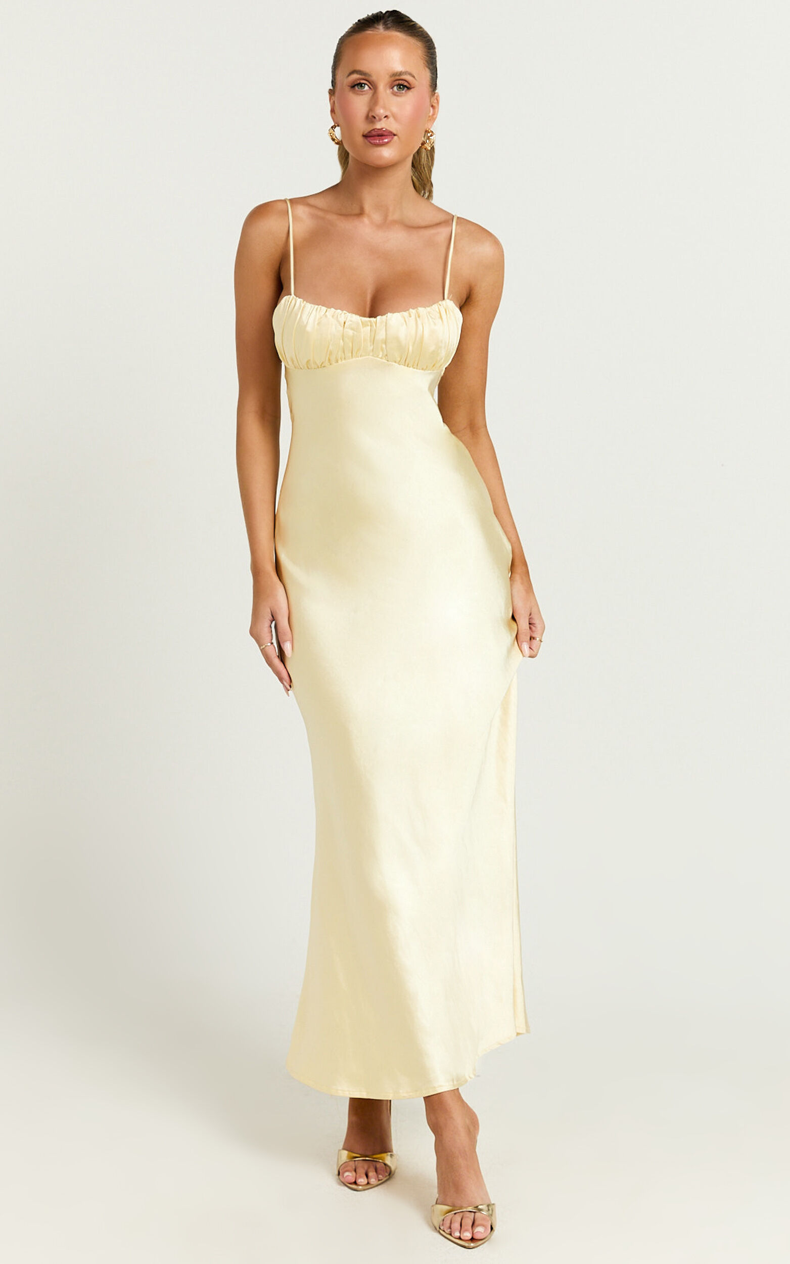 Jonalyn Midi Dress - Open Back Detailing Slip Dress in Butter