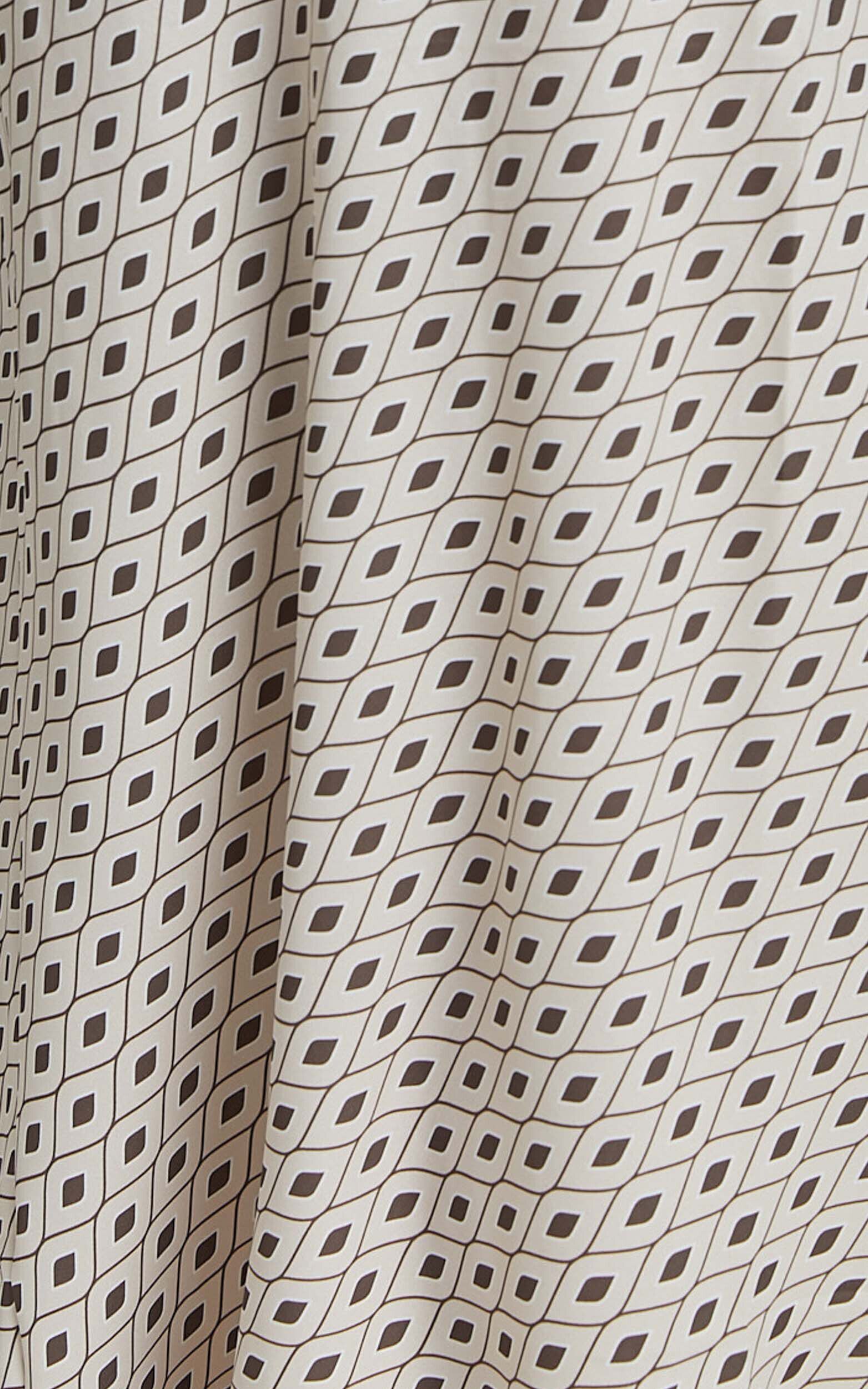 Audrey Midi Dress - V Neck Cross Back Slip Dress in Cream / Brown Geo